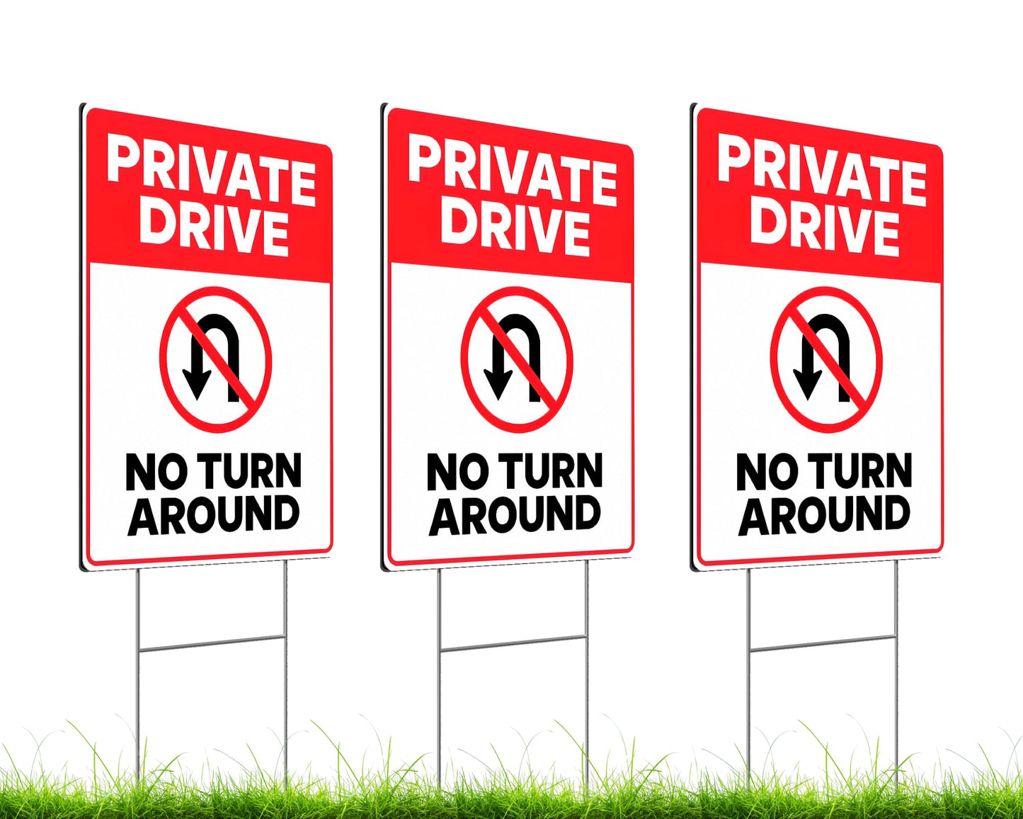 Set of 3 Private Drive No Turn Around Sign with Metal Stakes - 12x16 Inches Driveway Sign No Turnaround - Private Property Plastic Street Sign Road for Indoor/Outdoor - Do Not Enter No Trespassing Sign