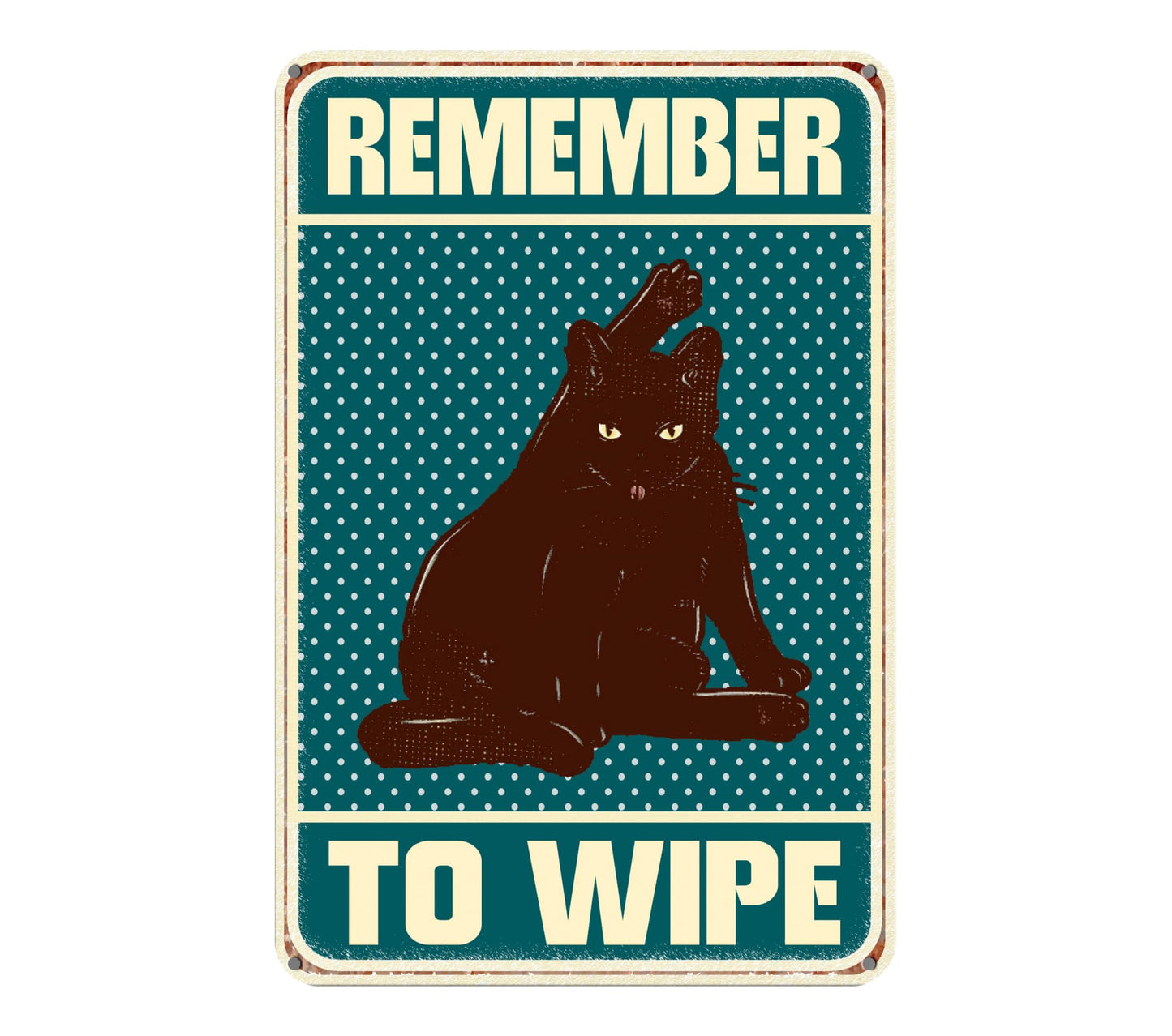 Set of 2 Remember Bathroom and Remember Toilet Signs - Funny Black Cat Poster - Decoration Metal Tin Sign Bathroom Wall Decor Sign or Toilet - Animals Sign for Washroom Decorations