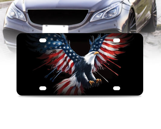 6x12.25 Inch USA Flag American Bald Eagle License Plate Frame with 4 Holes and Screws - Personalise Car Front License Plate Frames Stainless Steel - Standart Cars USA Frame for Front