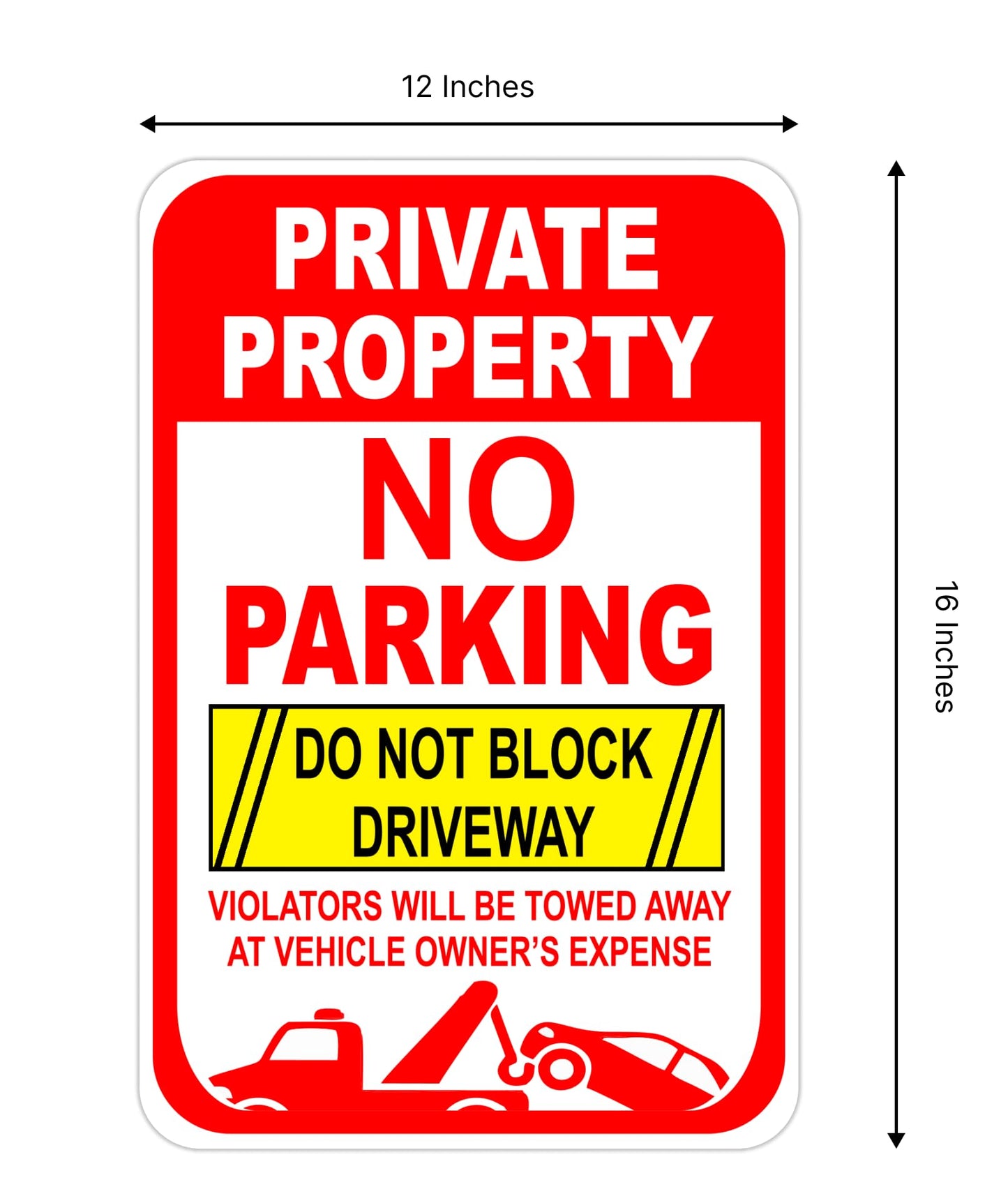 Set of 3 Double Sided 12x16 Inches Private Property No Parking Do Not Block Driveway Sign with Metal Wire H-Stakes - Violators Will Be Towed Away at Vehicle Owner's Expense Plastic Sign