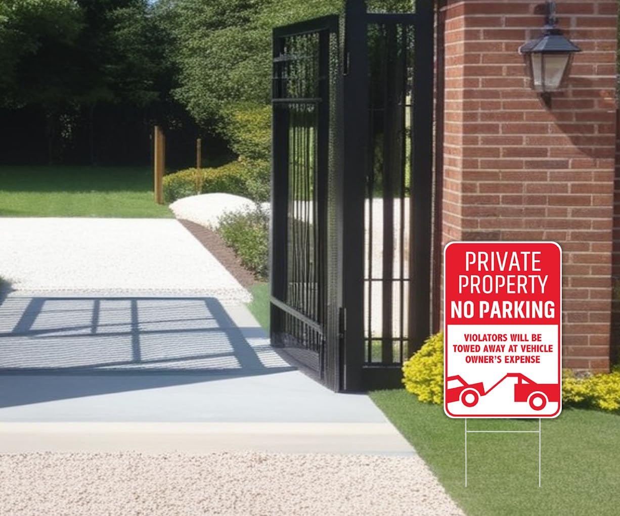 Set of 3 Private Property No Parking Sign with H-Stakes - 12x8 Inch No Parking Signs for Business or Yard - Stay Off Grass Signs for Yard - Violators Will Be Towed Away At Vehicle Owner's Expense