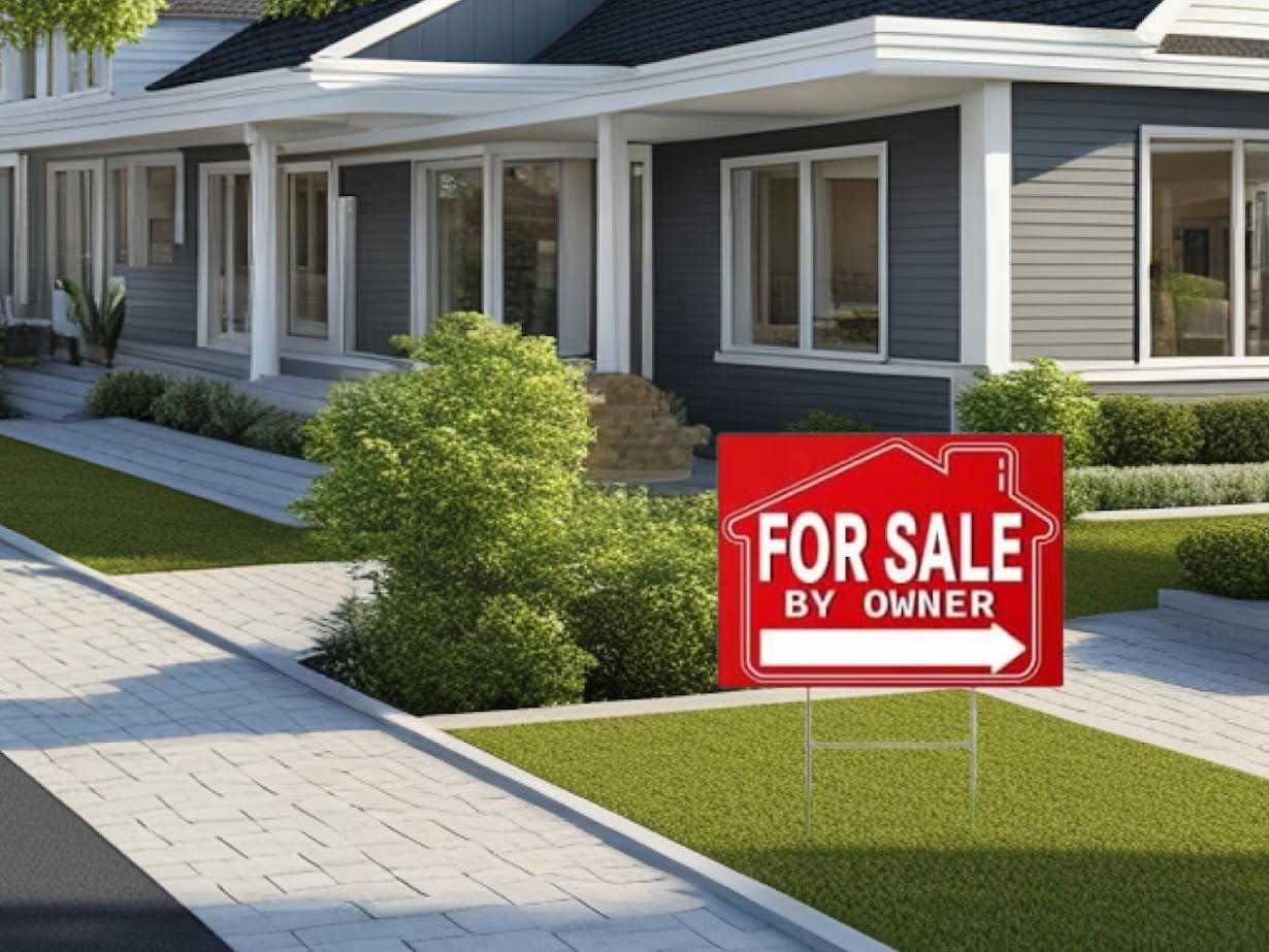 5 Pack 8"x12" For Sale By Owner Yard Sign - Yard Signs with Metal H Stakes - Perfect for Home Owners Real Estate Directional Arrows Signs - House For Sale Signs for Real Estate Agent Realtor Supplies