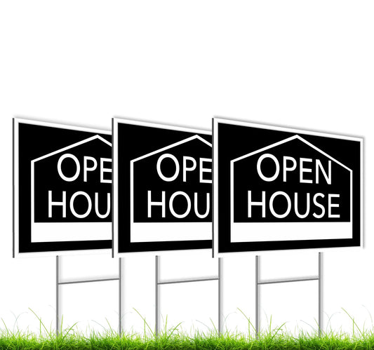 Pack of 3 Open House Signs 12x16 Inch for Real Estate Agent Supplies for Sale Sign with H Wire Stakes - Moving Sale Directional Signs Kit - Realtor Supplies for Sent Houses for Sale By Owner Yard Sign