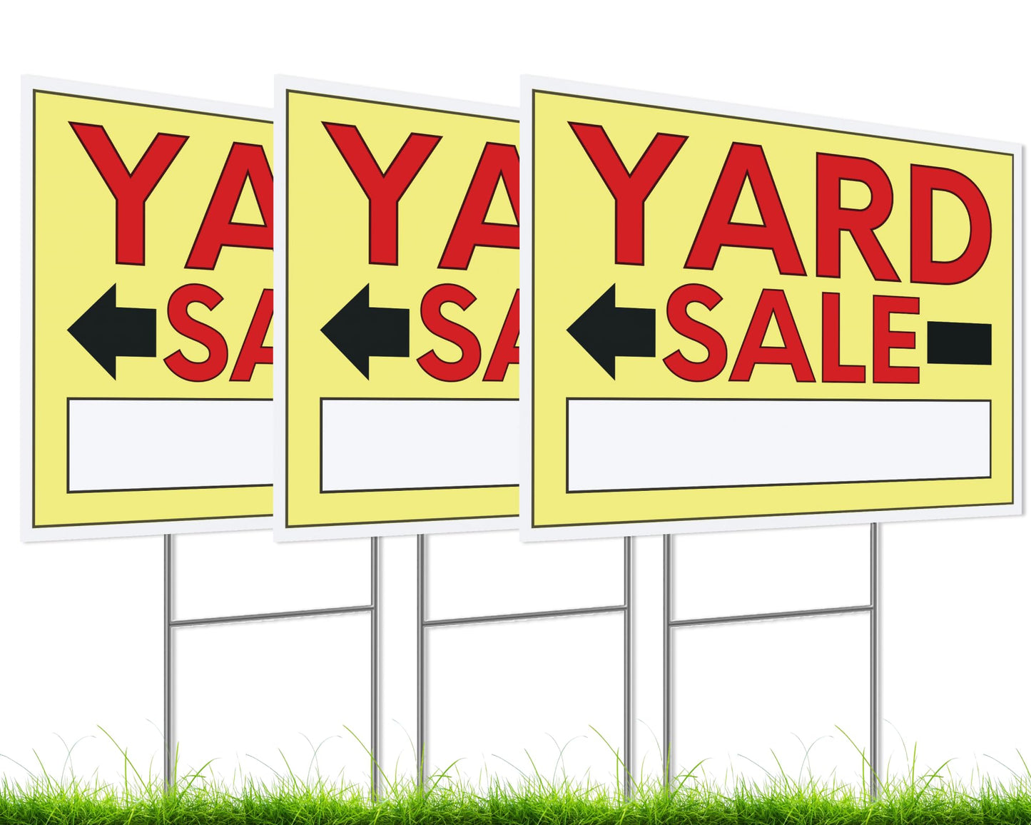 Set of 3 Double Sided 12x8 Inches Yard Sale Signs with Metal Stakes -Garage Sale Signs for Outdoor Estate Sale - Agent Realtor Supplies - Visibility Yard Sales Signs with Directional Arrows