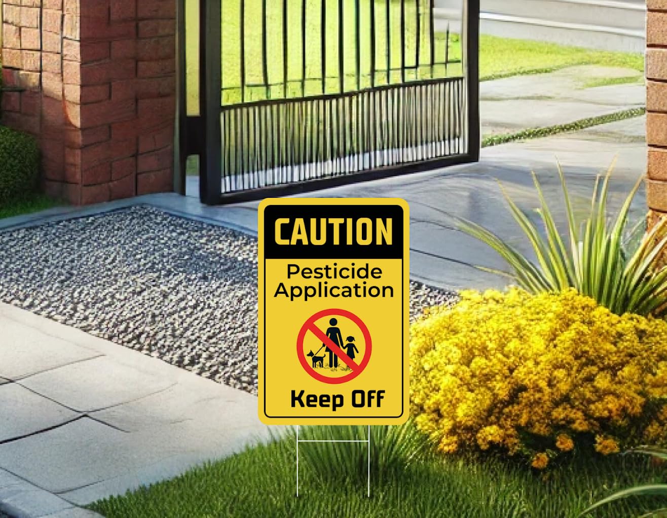 Set of 3 Double Sided 12x8 Inches Caution Application Keep Off Sign with Metal Stakes - Plastic Warning Yard Sign for Lawn Grass - Neighborhood Street Caution Yard Signs - Warning Sign for Outdoor