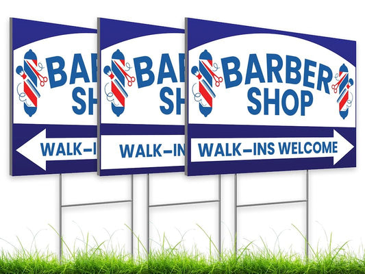 12x16 inch pack of 3 Barber Shop (Arrow) Yard Sign - Double-Sided Print with Metal Stakes - Barber Shop Grand Opening Plastic Sign - Spa Barber Shop Open Advertising Printing Lawn Garden