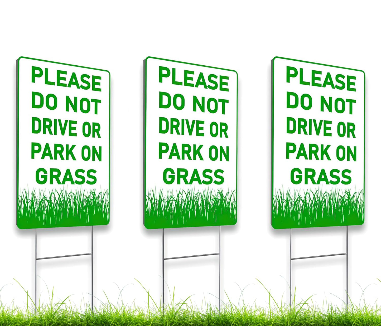 3 Pack 12х8 inch Please Do Not Drive Or Park On Grass Signs with Metal Wire H-Stakes - Stay Off Lawn Sign - No Parking on Grass Sign - No Parking Private Driveway Sign - Keep Off The Grass Yard Sign