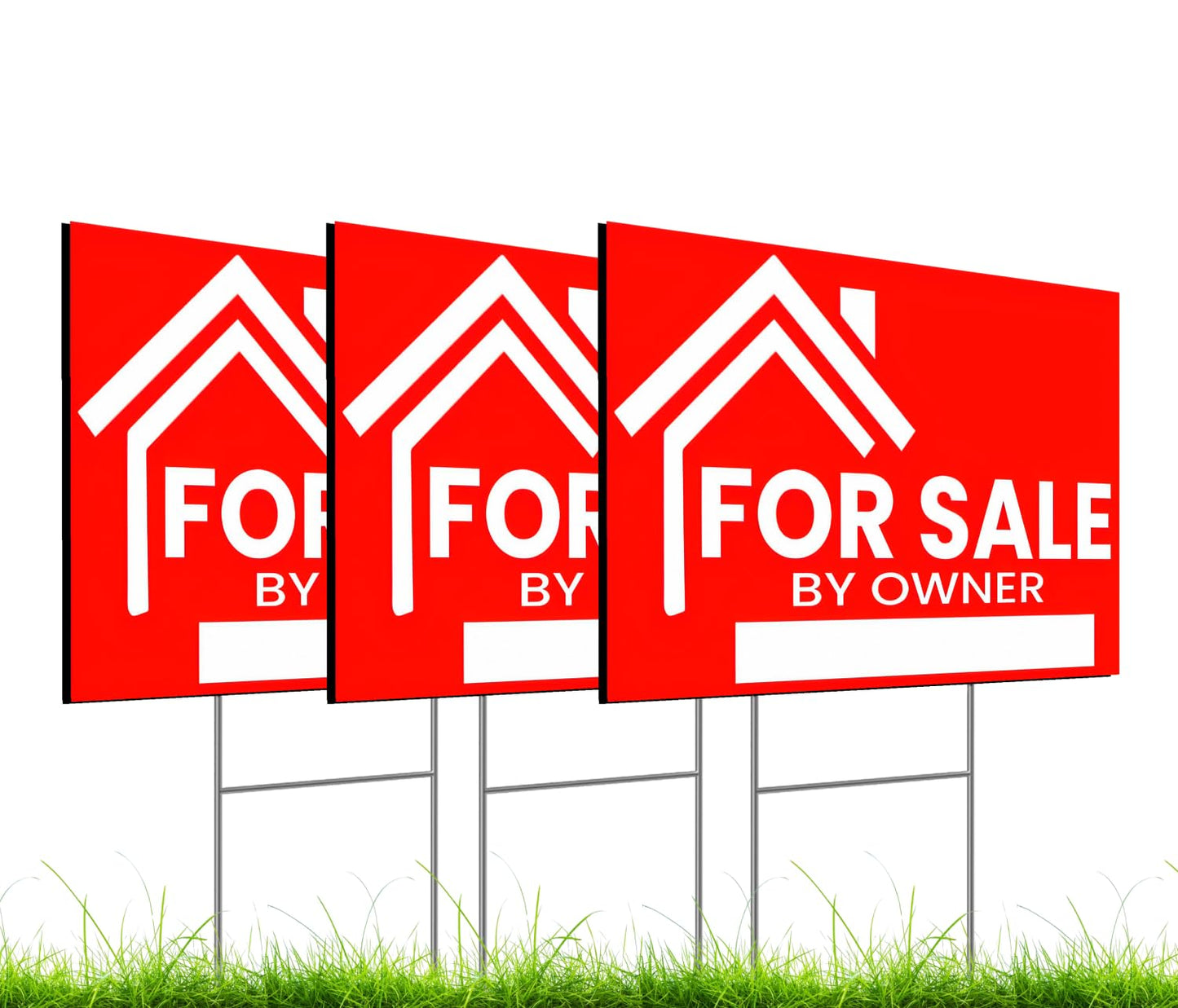 3X For Sale By Owner Yard Sign 12x16 - Single Sided Yard Signs with H Stakes - Perfect for Home Owners Real Estate Directional Arrows Signs - House For Sale Signs for Real Estate Agent Realtor Supplies