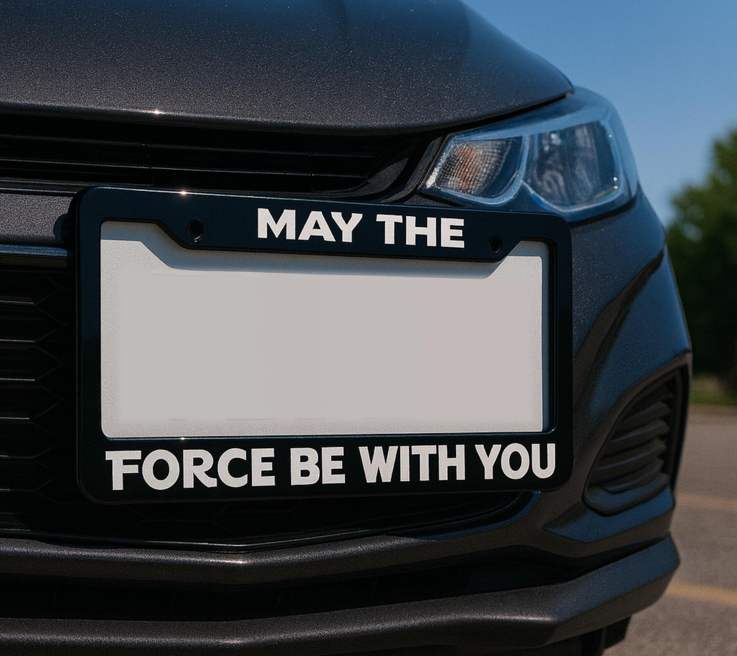 Car License Plate Frame May The Force Be - Standart Cars USA Stainless Steel Frame for Front and Rear - Plate Frame License - Metal Plate with 2 Holes and Screws 6x12.25 inches