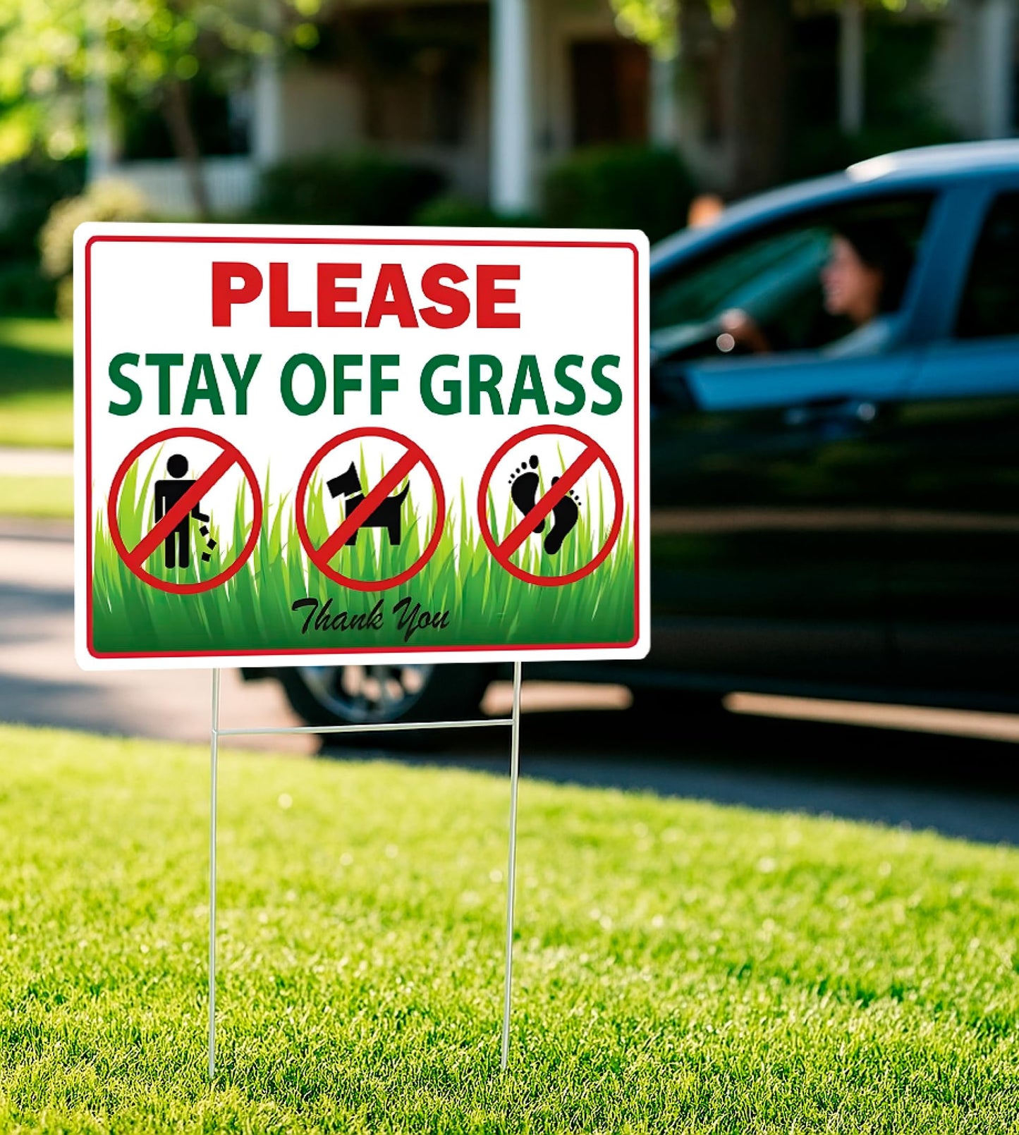 8x12 Inch 3X Double Sided Please Stay Off Grass Plastic Sign - No Dog Poop Signs for Yard outdoor - Pick Up After Your Dog Sign - No Pets No Dogs Allowed or Keep Dogs off Lawn Signs with Grass Stakes