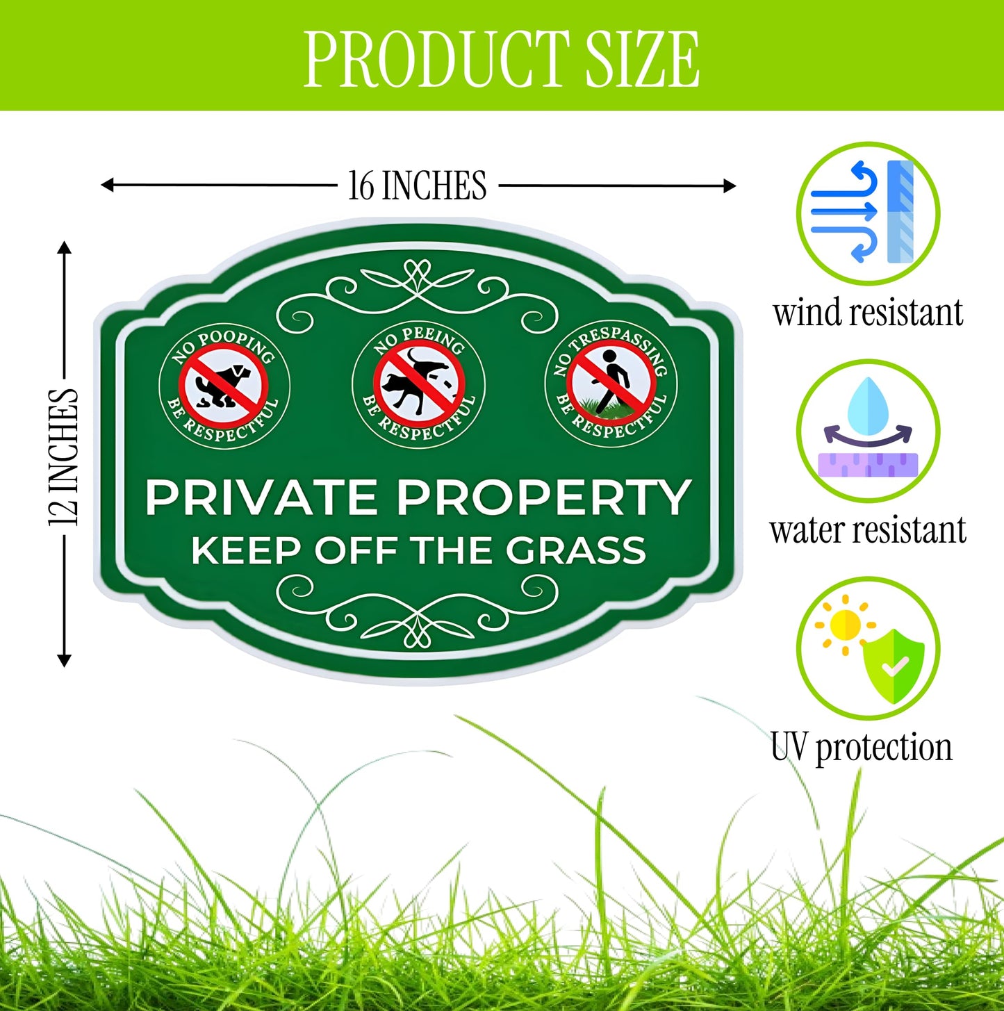 3X Double Sided 12x16 Inches Private Property Keep Off The Grass Yard Plastic Signs with Metal Stakes - Be Respectful No Pooping or Peeing Dog or No Trespassing Signs for Lawn - Be Good Neighbor Sign