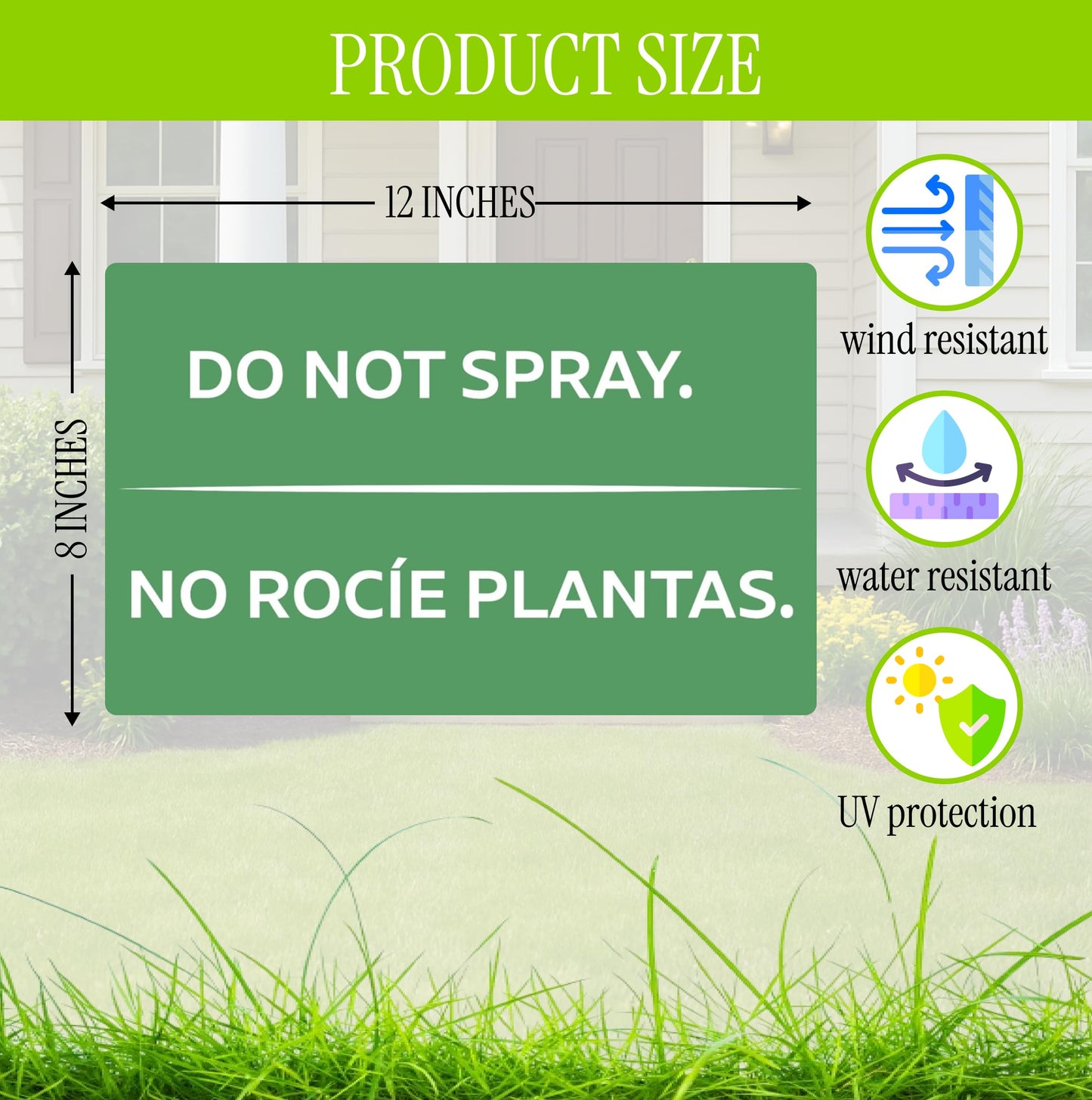 3 Pack 12x8 Inches Green Do Not Spray Plastic Sign with H-Metal Stakes - Please Stay Off My Grass Yard Sign - Neighborhood Street Caution Yard Signs - Double Sided Do No Spray Signs for Outdoor