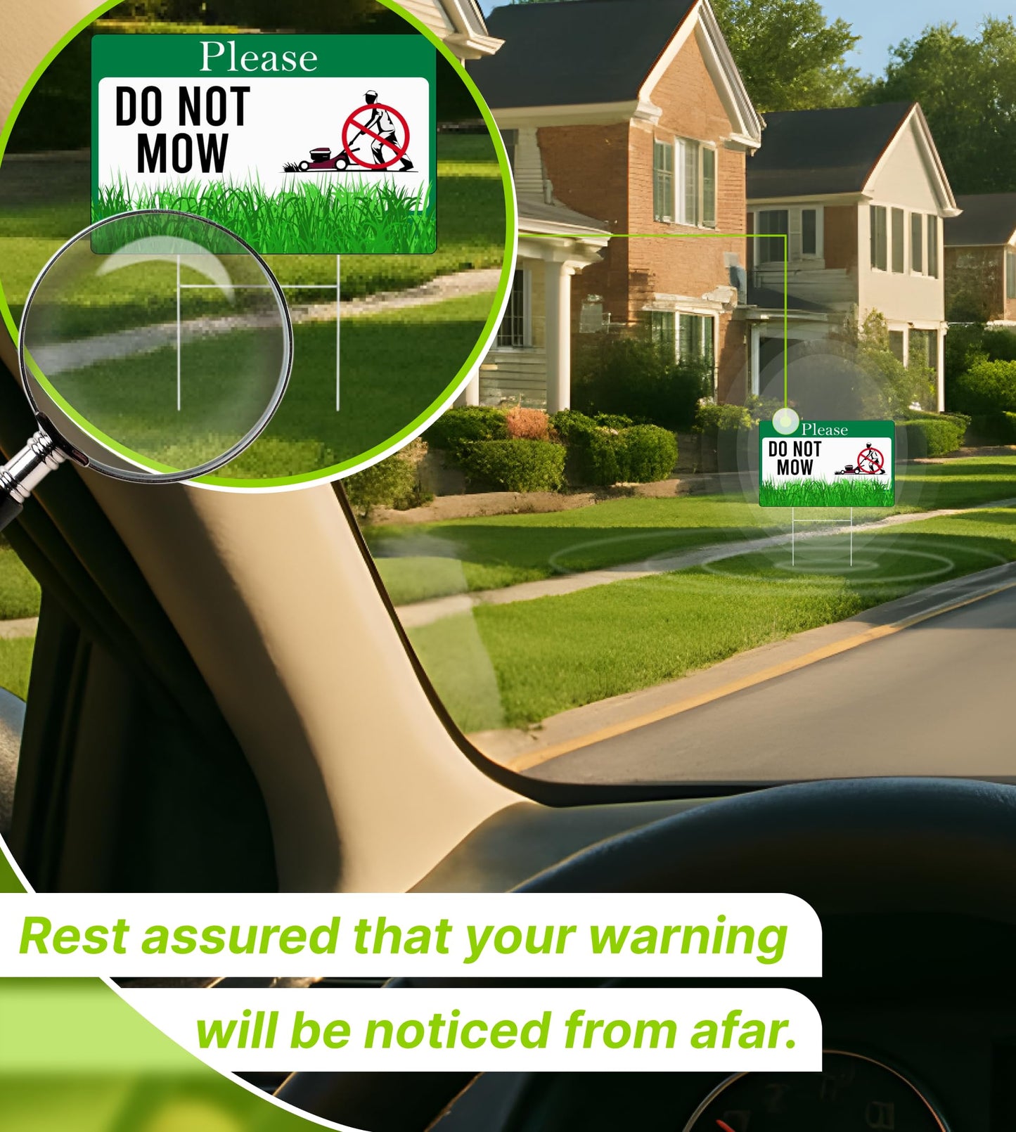 Set of 3 Double Sided Please Do Not Mow Sign with Metal Stakes - 12x8 Inches Plastics Garden Mow Signs for Outdoor and Indoor - No Mow May Yard Sign for Lawn - No Mowing Beyond This Point Sign