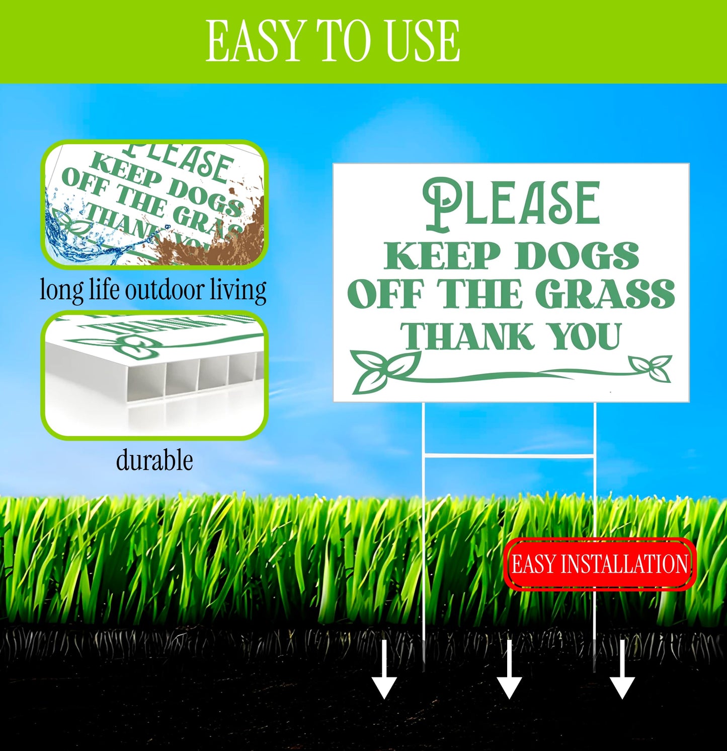 8x12 Inch 3X Please Keep Off Grass Plastic Sign with Grass Stakes - Single Sided No Dog Poop Signs for Yard outdoor - Pick Up After Your Dog Sign - No Pets No Dogs Allowed or Keep Dogs off Lawn Signs