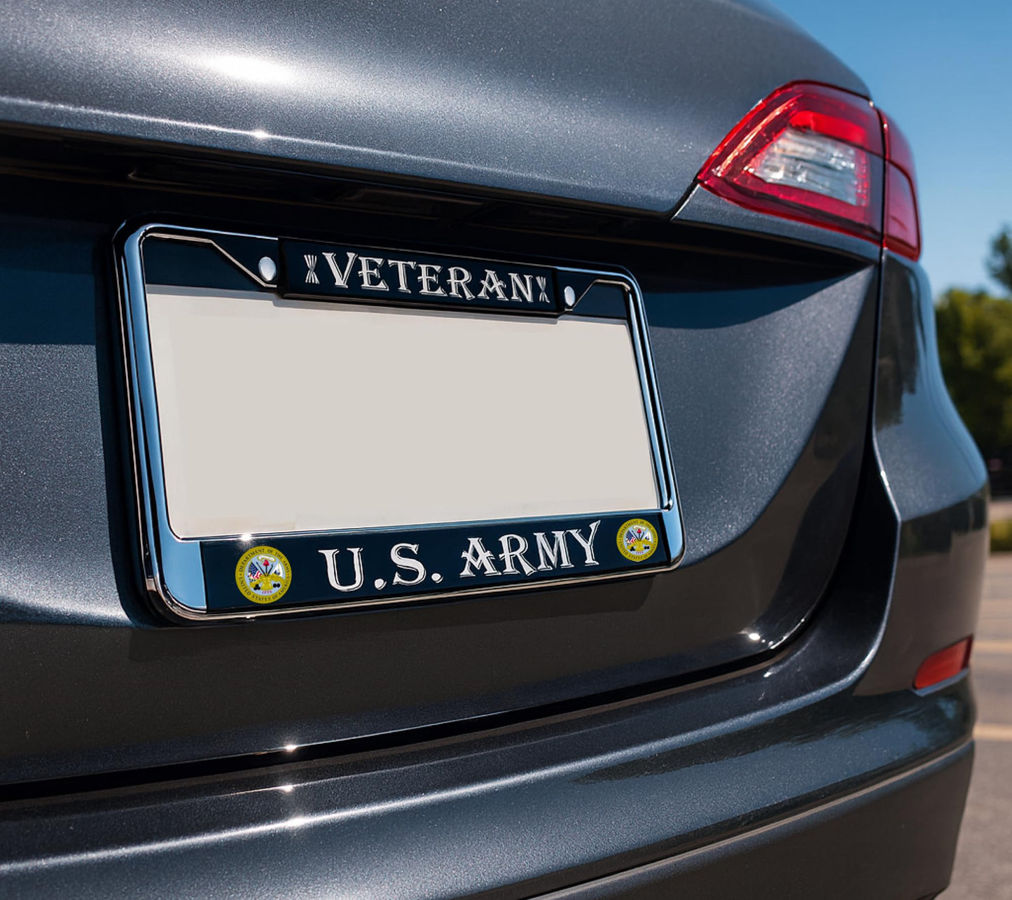 Car License Plate Frame - License Plate Frame US Army Veteran - Standart Cars USA Stainless Steel Frame for Front and Rear - Metal Plate Frame with 2 Holes and Screws 6x12.25 inches