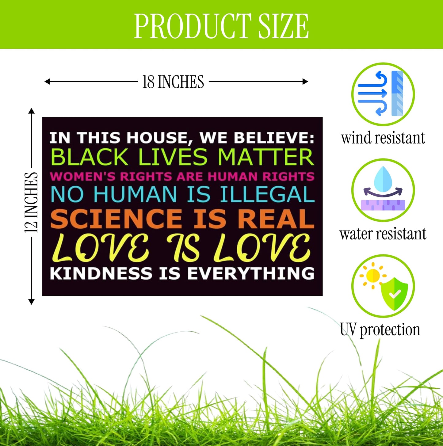 Set of 3 Double Sided 12x18 Inches In This House We Believe Lawn Sign with Metal Wire H-Stakes - Science Love Human Rights Yard Sign - Political Plastic Campaign Yard Signs