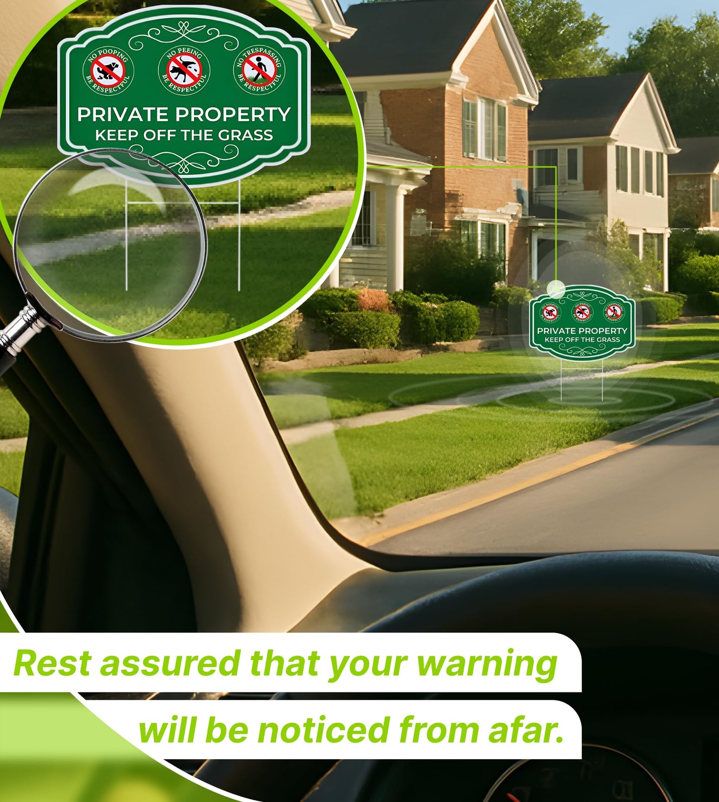 3X Double Sided 12x16 Inches Private Property Keep Off The Grass Yard Plastic Signs with Metal Stakes - Be Respectful No Pooping or Peeing Dog or No Trespassing Signs for Lawn - Be Good Neighbor Sign