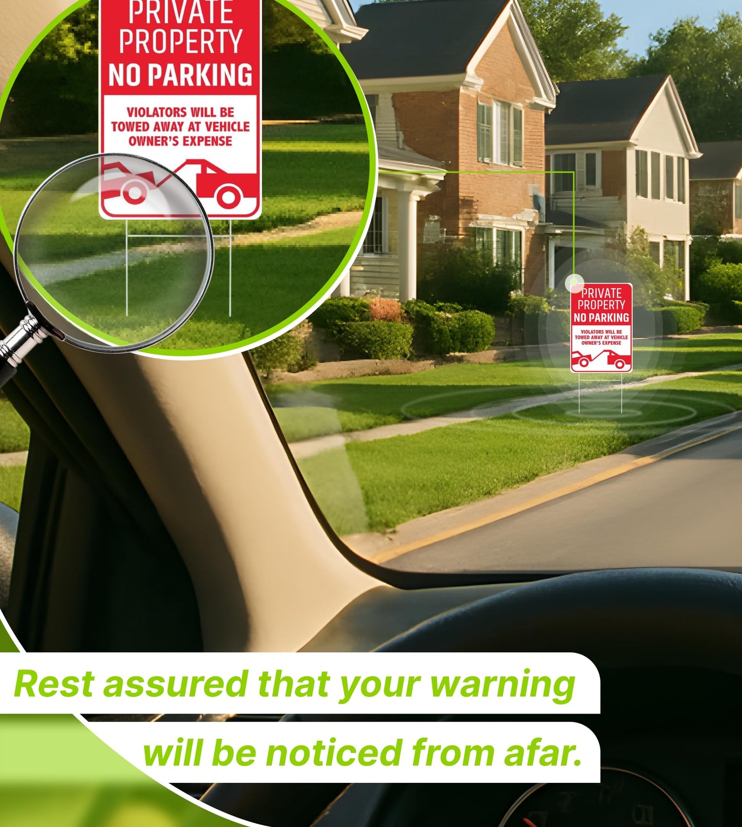 3X Private Property No Parking Plastic Sign with H-Stakes - 12x8 Inch No Parking Signs for Business - Stay Off Grass Double Sided Signs for Yard - Violators Will Be Towed Away Vehicle Owner's Expense