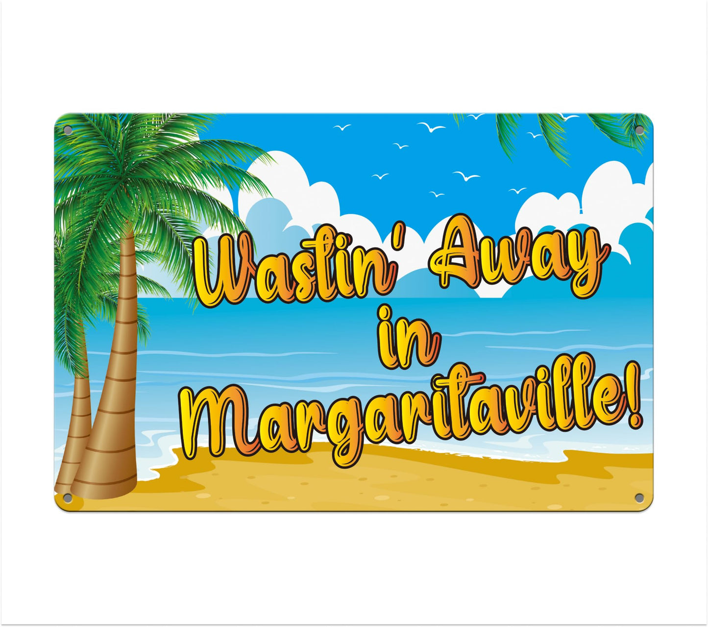 8x12 inch Wasting Away in Margaritavilla Sign - All Weather Metal Beach Bar - Welcome Pool Hot Tub Happy Hour Island Décor She Shed - Indoor & Outdoor Signs for Home or Office