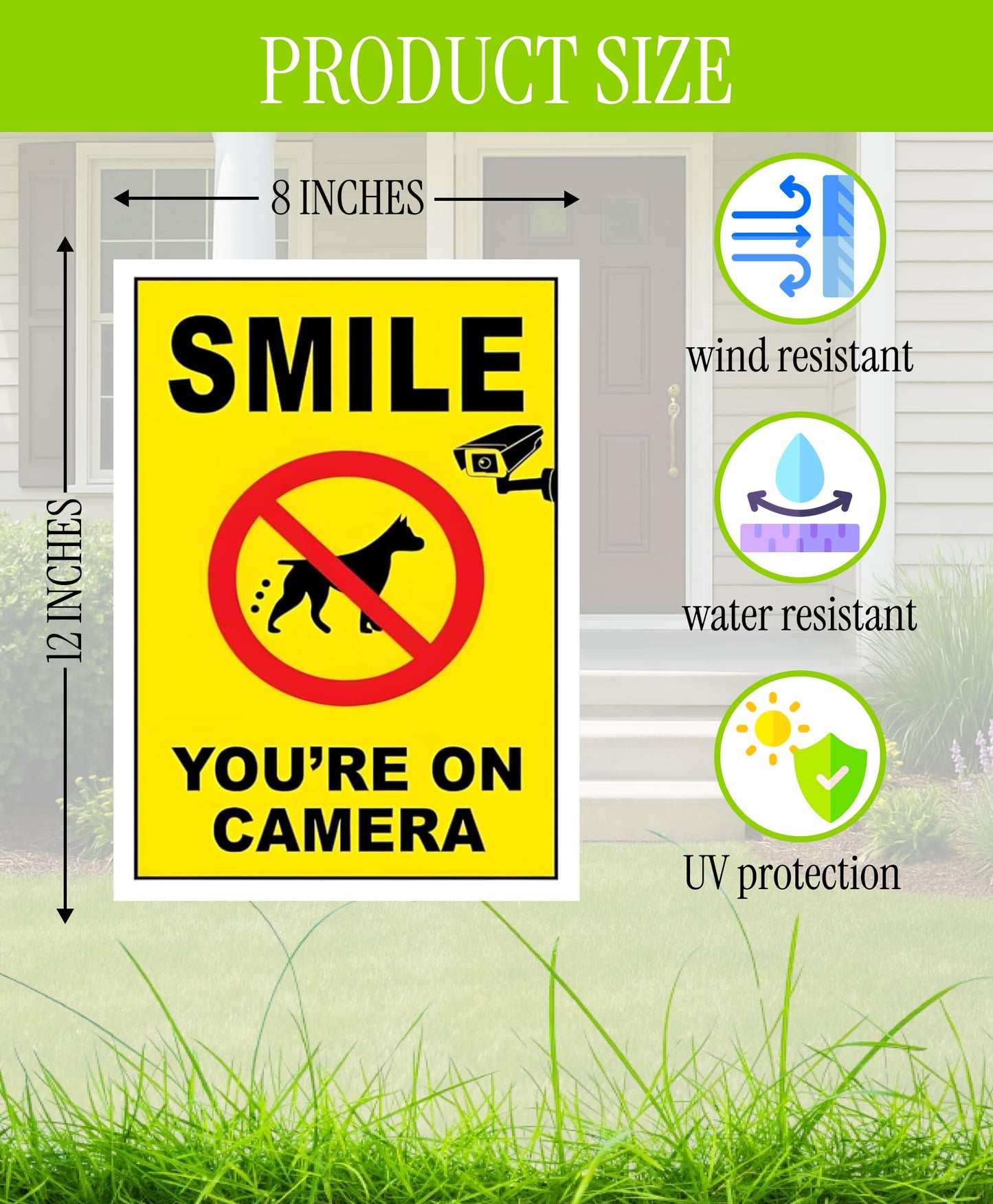3-Pack 12x8 Inch Smile Your on Camera Signs with Stakes – Outdoor Lawn Protection No Trespassing, Video Surveillance Home Security Yard Plastic Signs – Double-Sided Warning Sign for Private Property