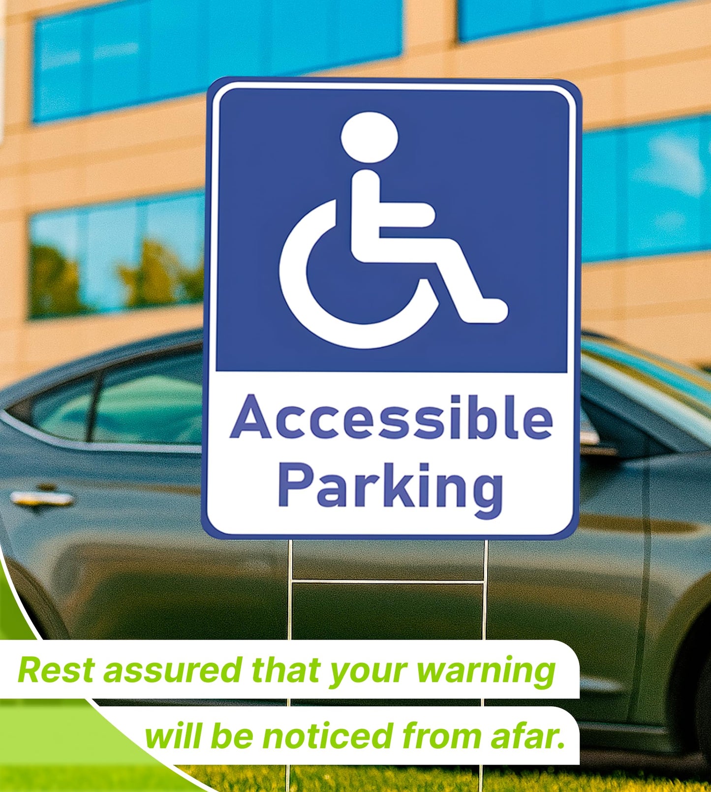 Set of 3 Double Sided 12x16 Inches "Accessible Parking" Plastic Sign with Metal H-Stakes - Reserved Spaces for Handicap Permit Vehicles - Restricted Parking for Vehicles with Authorization