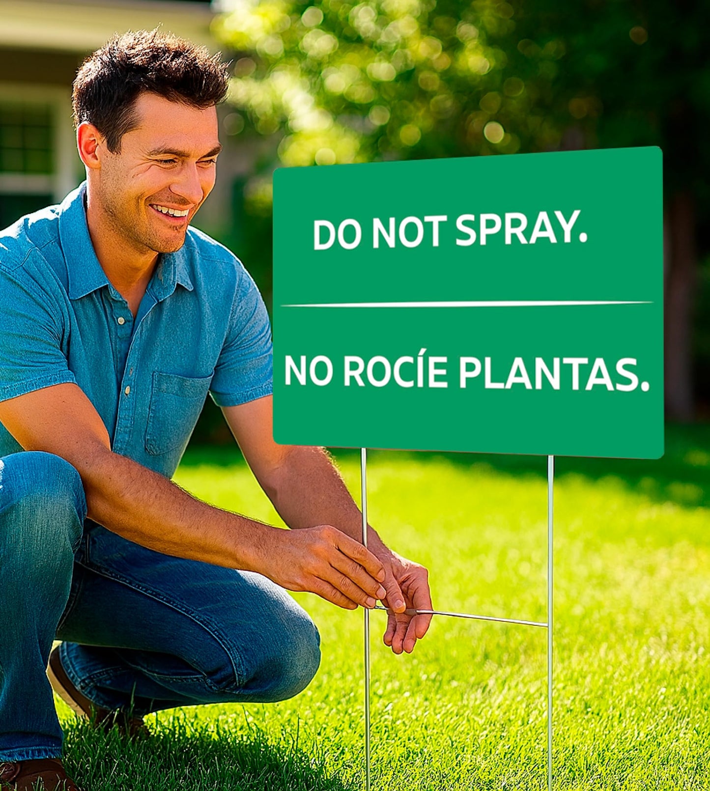 3 Pack 12x8 Inches Green Do Not Spray Plastic Sign with H-Metal Stakes - Please Stay Off My Grass Yard Sign - Neighborhood Street Caution Yard Signs - Double Sided Do No Spray Signs for Outdoor