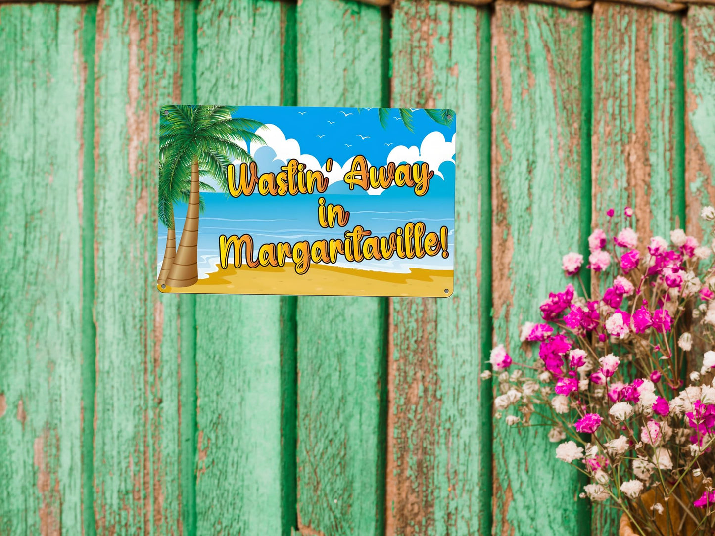 8x12 inch Wasting Away in Margaritavilla Sign - All Weather Metal Beach Bar - Welcome Pool Hot Tub Happy Hour Island Décor She Shed - Indoor & Outdoor Signs for Home or Office