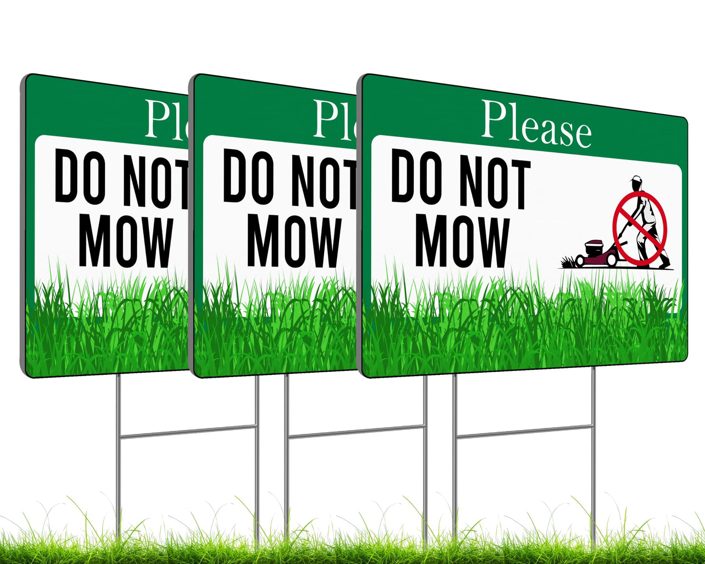 Set of 3 Double Sided Please Do Not Mow Sign with Metal Stakes - 12x8 Inches Plastics Garden Mow Signs for Outdoor and Indoor - No Mow May Yard Sign for Lawn - No Mowing Beyond This Point Sign