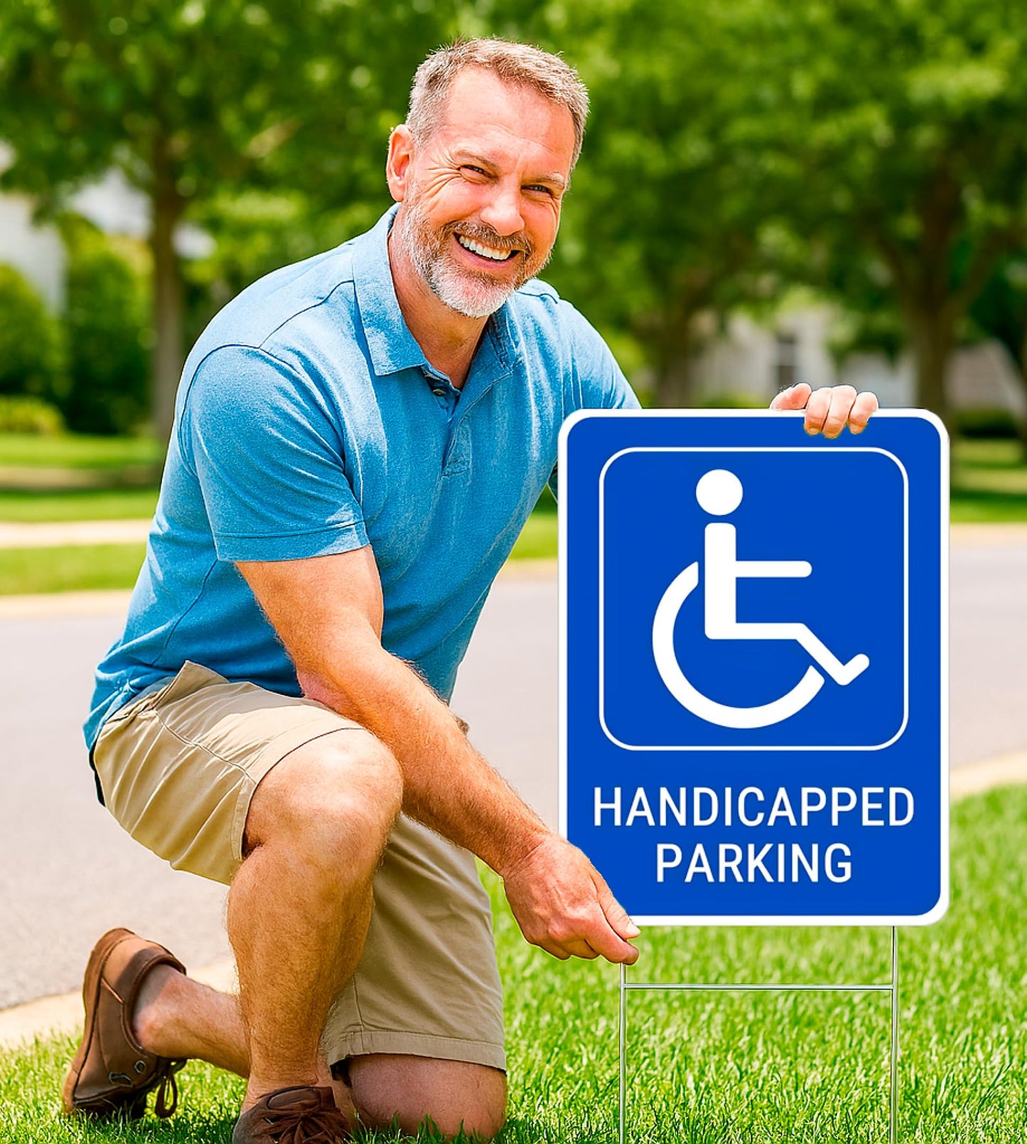 Set of 3 Double Sided 12x8 Inches Handicapped Parking with Metal Wire H-Stakes - Plastic Reserved Parking Signs for Handicapped Only - Yard Signs with Parking Space for Indoor or Outdoor