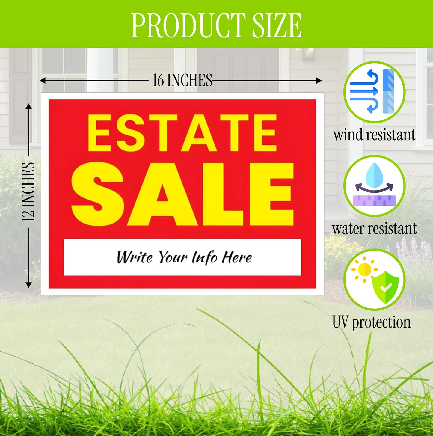 12x16 Inch 3X Double Sided Real Estate Sale Yard Sign - Estate Sale Arrows Plastic Signs with Metal H Stakes - House For Sale Sign for Real Estate Agent Realtor Supplies - Real Estate Perfect for Home