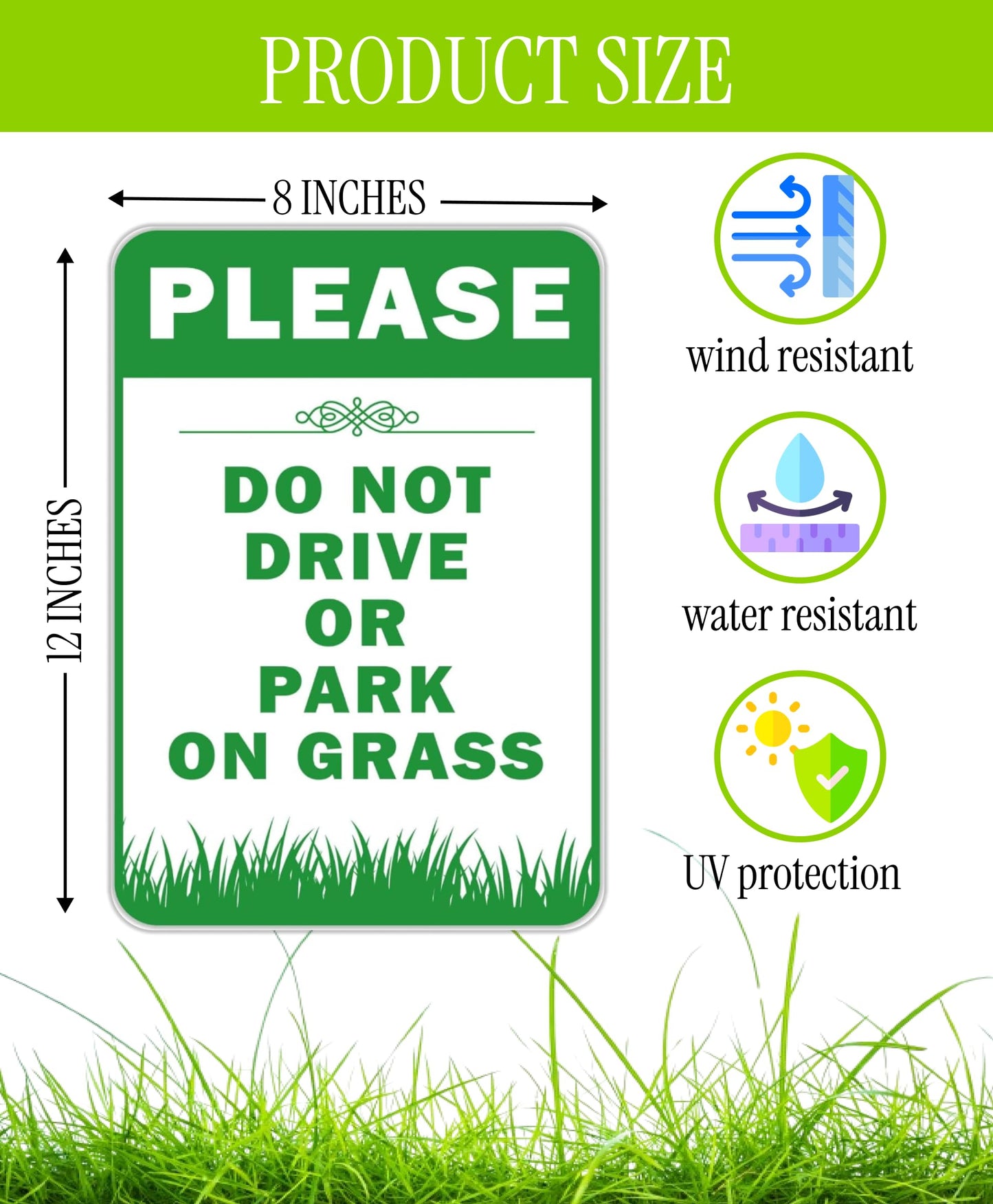 6X Please Do Not Drive Park On Grass Double sided Signs with Stakes - Plastic Street, Road No Parking Sign - 12x8 Inch Yard Lawn Stay Off Grass Signs with Stake - Please Keep Off The Grass Sign
