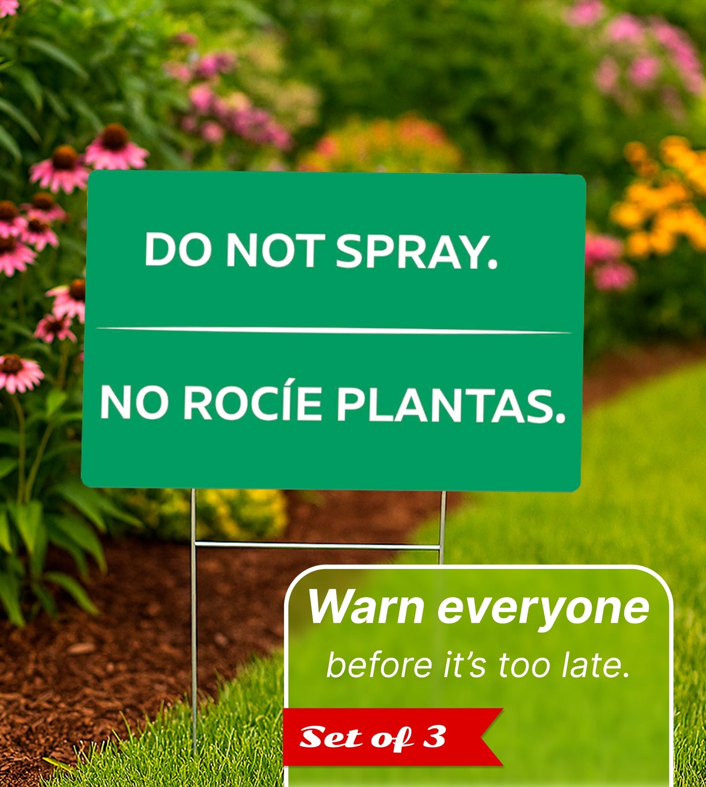 3 Pack 12x8 Inches Green Do Not Spray Plastic Sign with H-Metal Stakes - Please Stay Off My Grass Yard Sign - Neighborhood Street Caution Yard Signs - Double Sided Do No Spray Signs for Outdoor