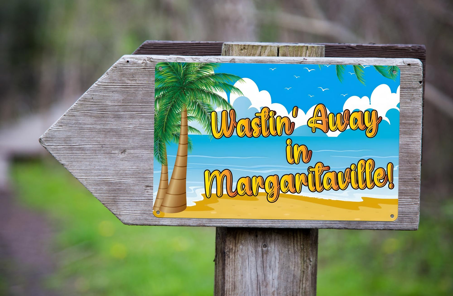 8x12 inch Wasting Away in Margaritavilla Sign - All Weather Metal Beach Bar - Welcome Pool Hot Tub Happy Hour Island Décor She Shed - Indoor & Outdoor Signs for Home or Office