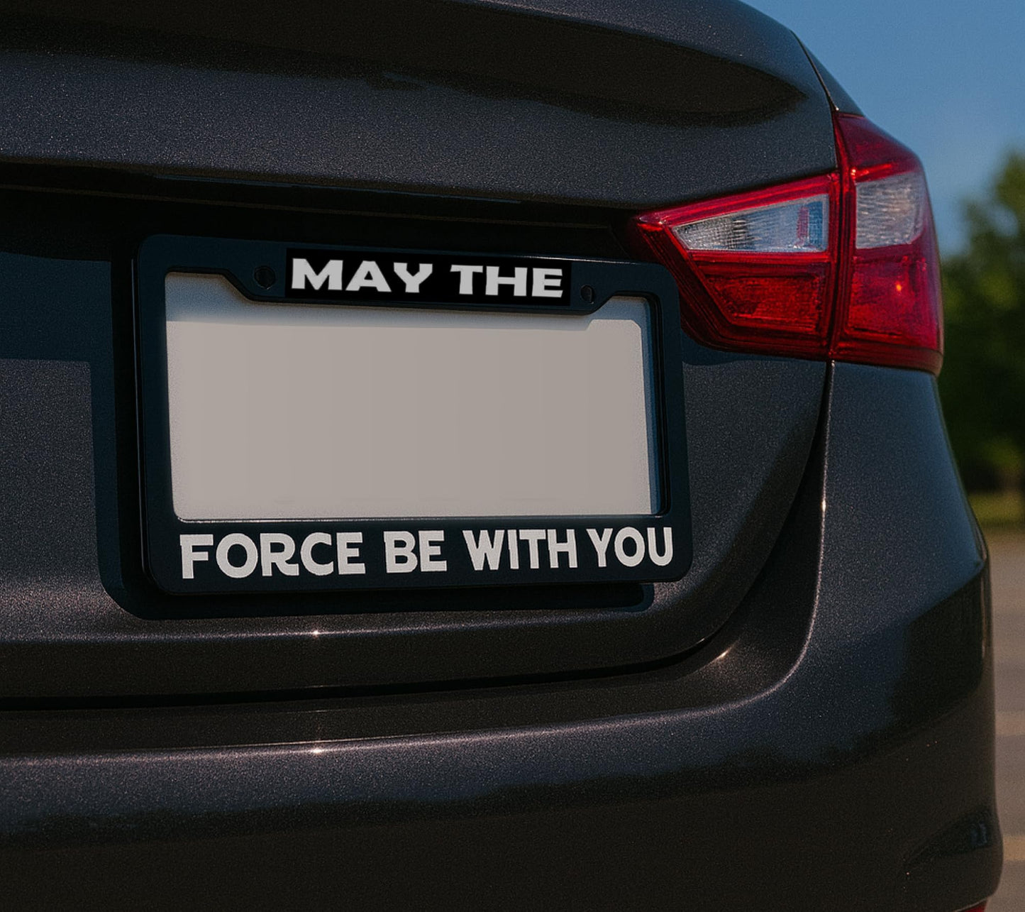 Car License Plate Frame May The Force Be - Standart Cars USA Stainless Steel Frame for Front and Rear - Plate Frame License - Metal Plate with 2 Holes and Screws 6x12.25 inches