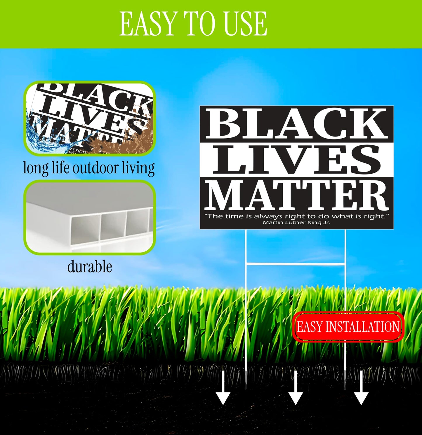 Black Lives Matter Yard Sign - In This House We Believe Yard Double sided Sign 12" x 18" inches - Corrugated Plastic with H Metal Stake - Plastic Protest Signs for Home Décor with Big and Bold Letters