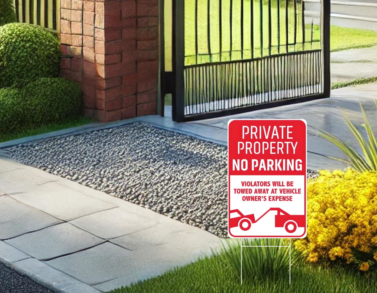 Set of 3 Private Property No Parking Sign with H-Stakes - 12x8 Inch No Parking Signs for Business or Yard - Stay Off Grass Signs for Yard - Violators Will Be Towed Away At Vehicle Owner's Expense