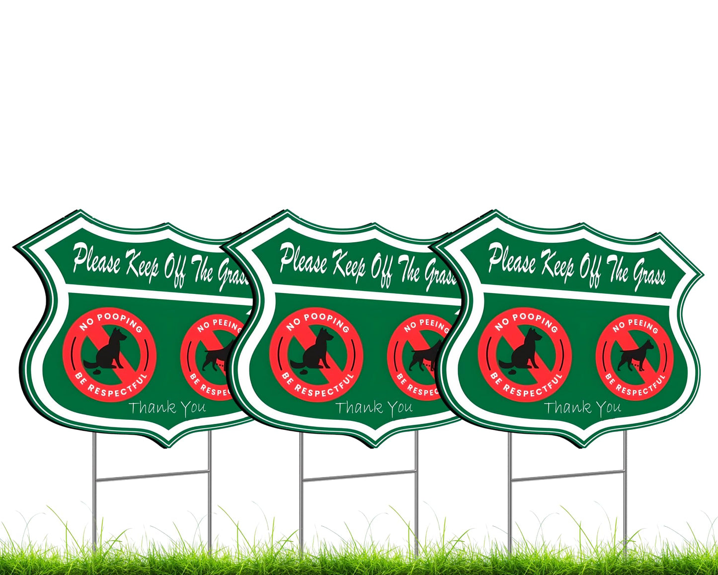 No Wetting or Pooping Lawn Sign Set of 3 Respect Dog 12x8 Inch Double Sided Sign Keep Dog Away From Grass Yard with Metal Wire H-Shaped Stakes - Garden Signs Decorative Outdoor for Yard