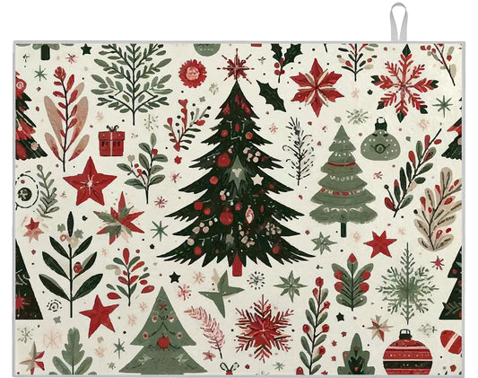 18x24 Inches Dish Drying Mats with Christmas Tree for Kitchen Counter - Microfiber Dish Drying Pad - Slip Resistant Kitchens Counters Accessories - Kitchen Gadgets for Easy Clean Multi Use