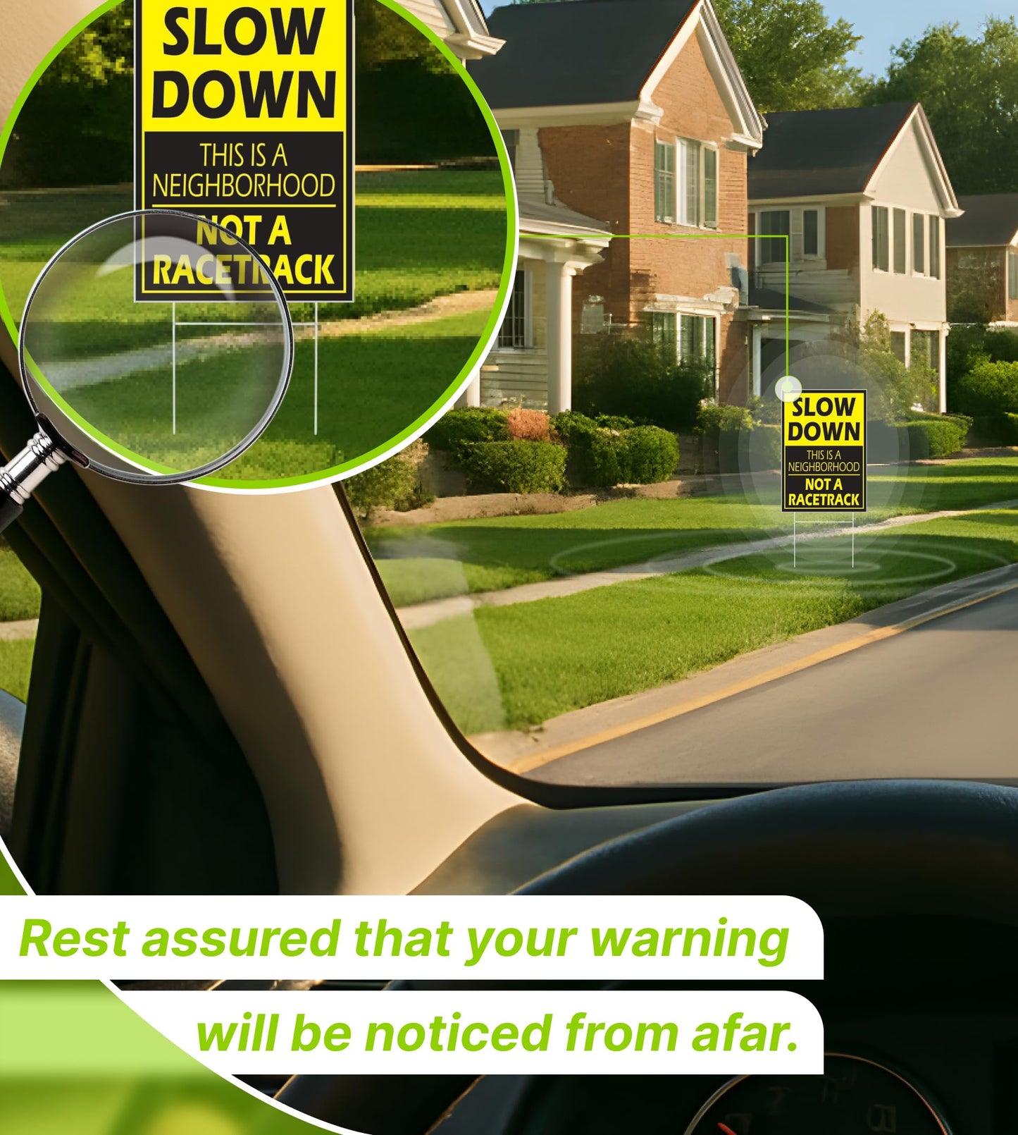 Set of 3 Please Slow Down Signs for Neighborhoods with Metal H-Stake 12x8 - Plastic Double Sided Street Slow Sign - Children at Play Safety Signs for Street - Drive Like Your Kids Live Here Yard Sign
