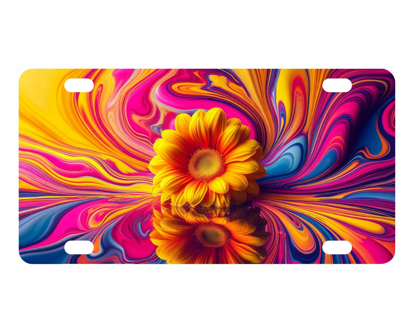 Personalized Front Bright Sunflower in Water License Plate - Car Frames Abstract Reflection Wave Colorful Floral with 4 Standard Slotted Mounting Holes - Vanity Plates for Front of Car Floral Print