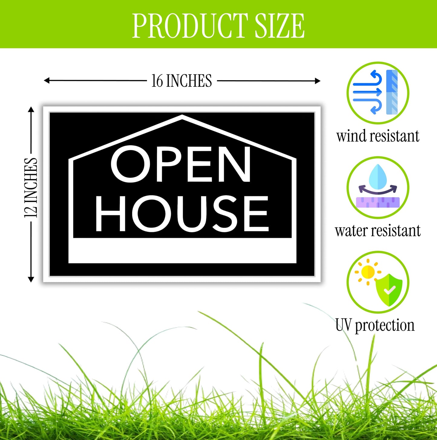 Pack of 3 Open House Signs 12x16 Inch for Real Estate Agent Supplies for Sale Sign with H Wire Stakes - Moving Sale Directional Signs Kit - Realtor Supplies for Sent Houses for Sale By Owner Yard Sign