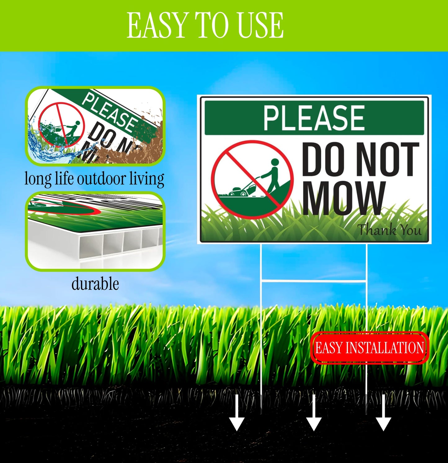 8x12 Inch Do Not Mow Sign with Stake - Corrugated Plastic - No Mow May Yard Sign for Lawn - No Mowing Beyond This Point Sign - Do Not Mow Plastic Plaque Decoration Hanging Artwork Sign Double Sided