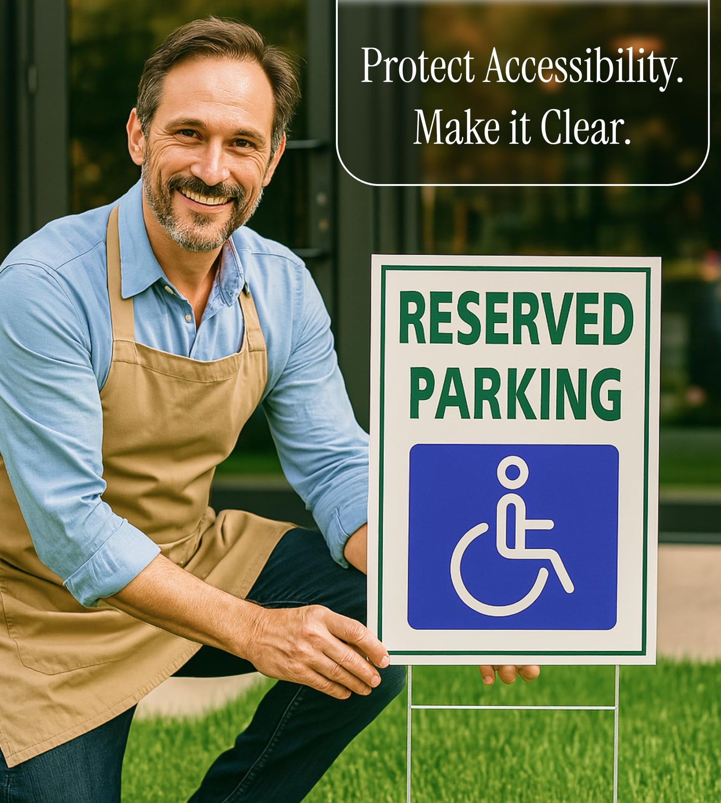 Pack of 3 Reserved Parking Double Sided Sign 12x8 inch with Metal H-Shaped Stakes - Handicap Parking Signs with Picture of Wheelchair Sign - Road Traffic Yard Plastic Signs