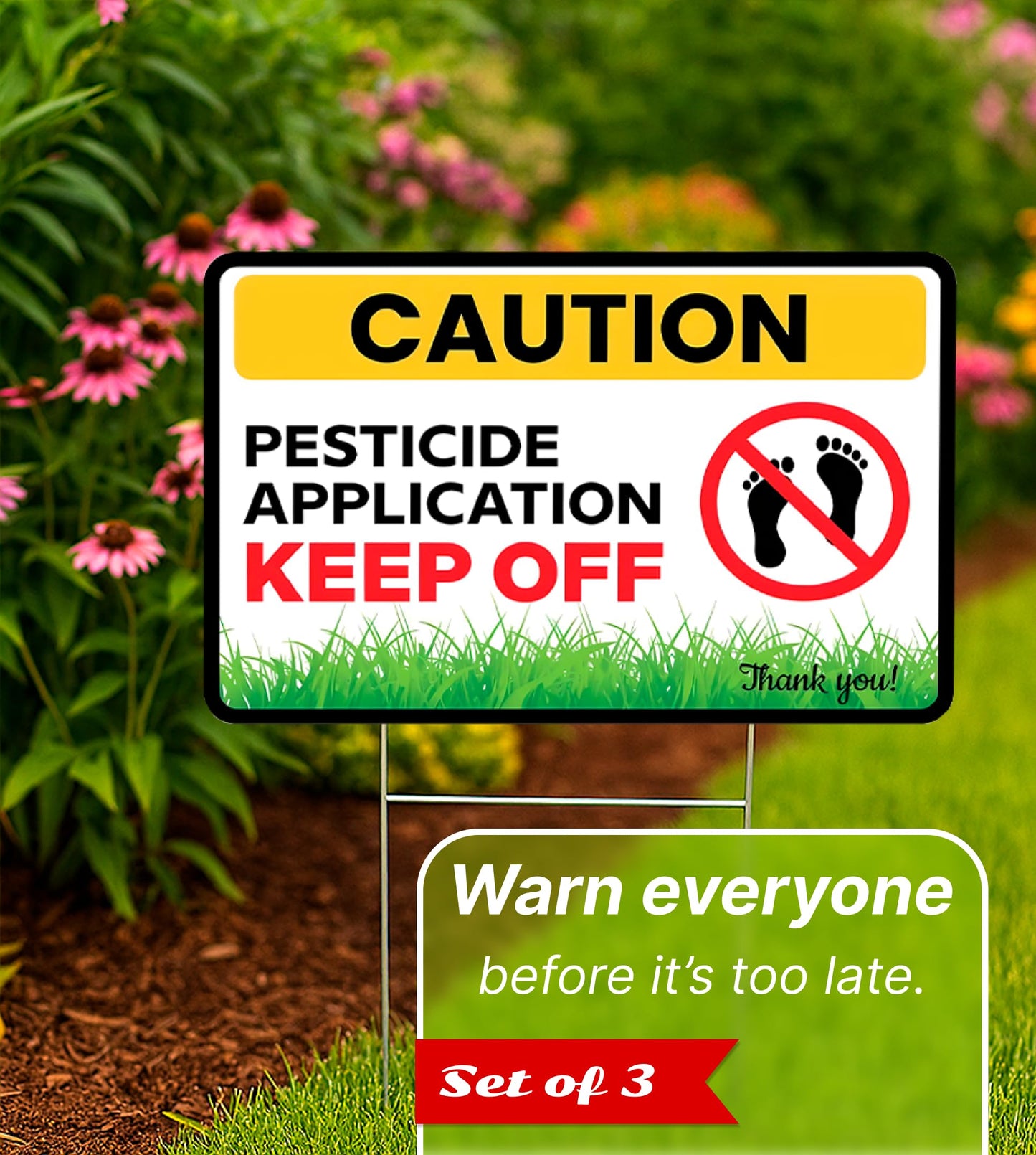 12x8 Ft 3X Double Sided Caution Application Keep Off with Metal Stakes - Plastic Street Caution Yard Sign - Plastic Surface Keep off Sign for Lawn Grass Warning - Please Keep Pets Off The Grass Sign