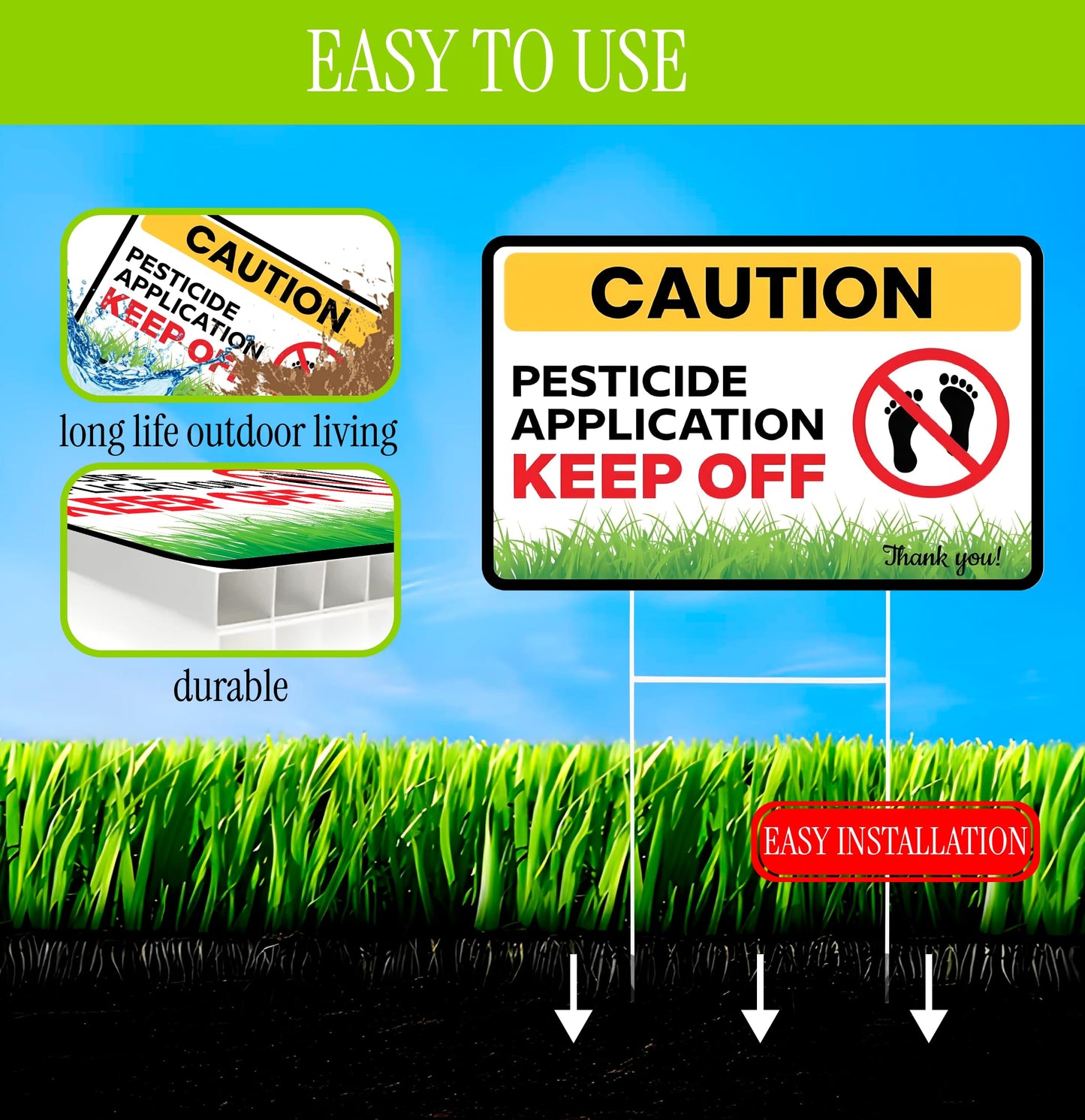 12x8 Ft 3X Double Sided Caution Application Keep Off with Metal Stakes - Plastic Street Caution Yard Sign - Plastic Surface Keep off Sign for Lawn Grass Warning - Please Keep Pets Off The Grass Sign