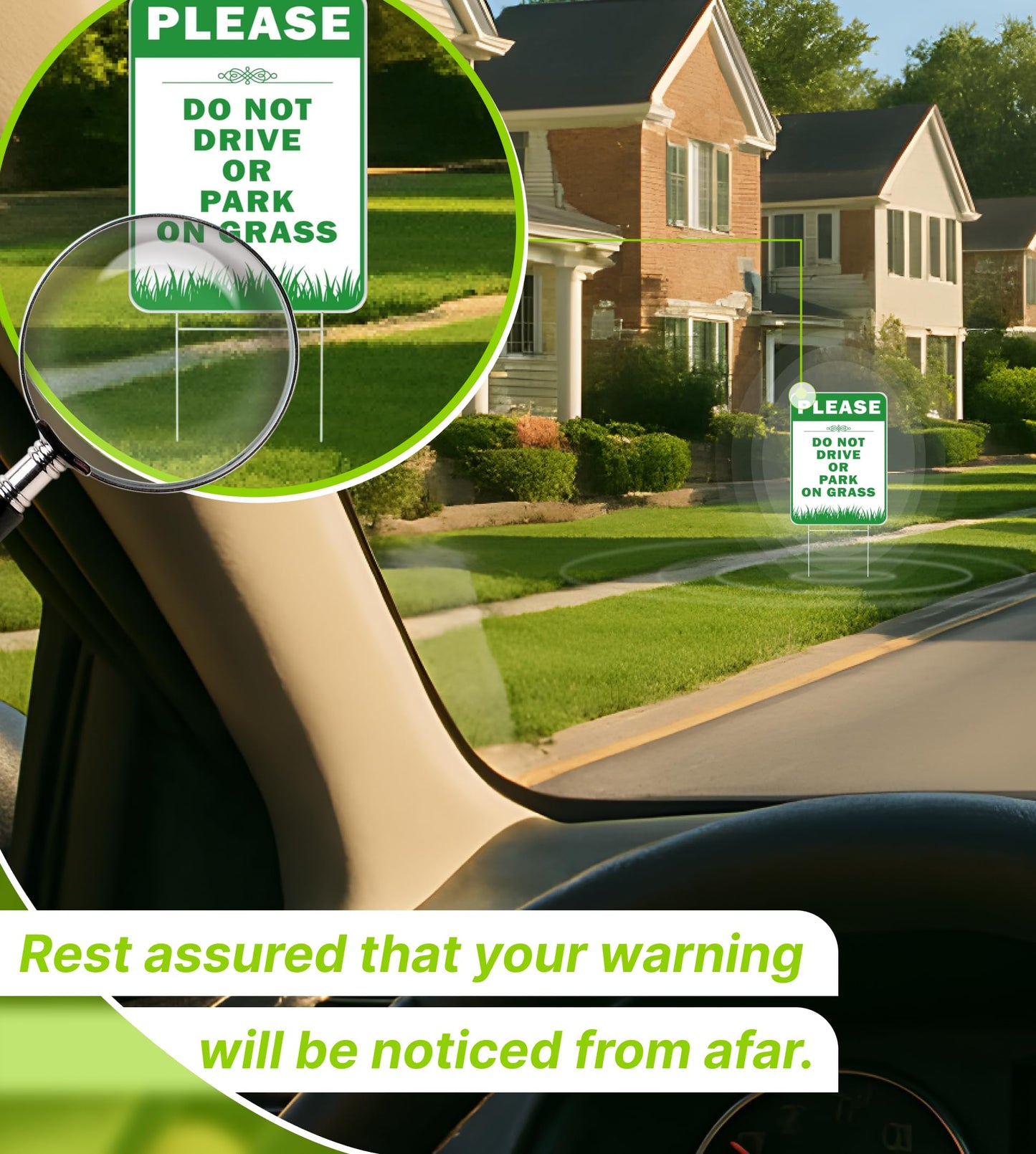 6X Please Do Not Drive Park On Grass Double sided Signs with Stakes - Plastic Street, Road No Parking Sign - 12x8 Inch Yard Lawn Stay Off Grass Signs with Stake - Please Keep Off The Grass Sign