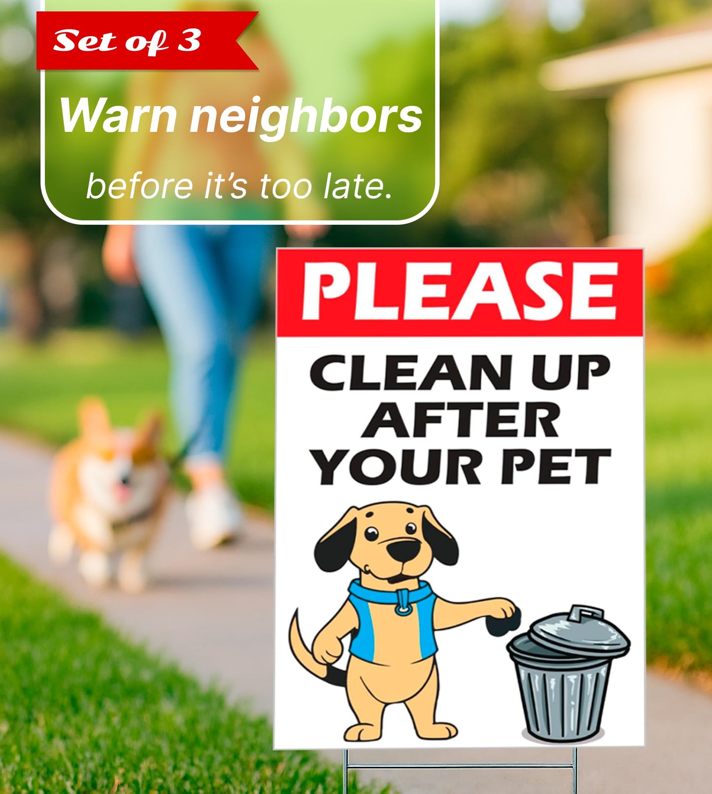 3X Clean Up After Your Dog Yard Double sided Sign 8x12 inch - Funny No Dog Poop Plastic Signs with Stake - Keep Dogs off Grass Signs for Yard Garden Lawn - No Dogs Allowed or Keep off Grass Sign