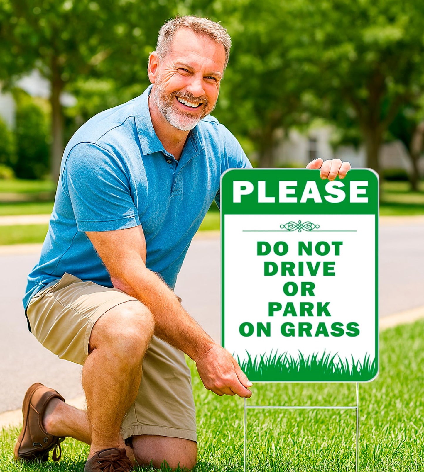 6X Please Do Not Drive Park On Grass Double sided Signs with Stakes - Plastic Street, Road No Parking Sign - 12x8 Inch Yard Lawn Stay Off Grass Signs with Stake - Please Keep Off The Grass Sign