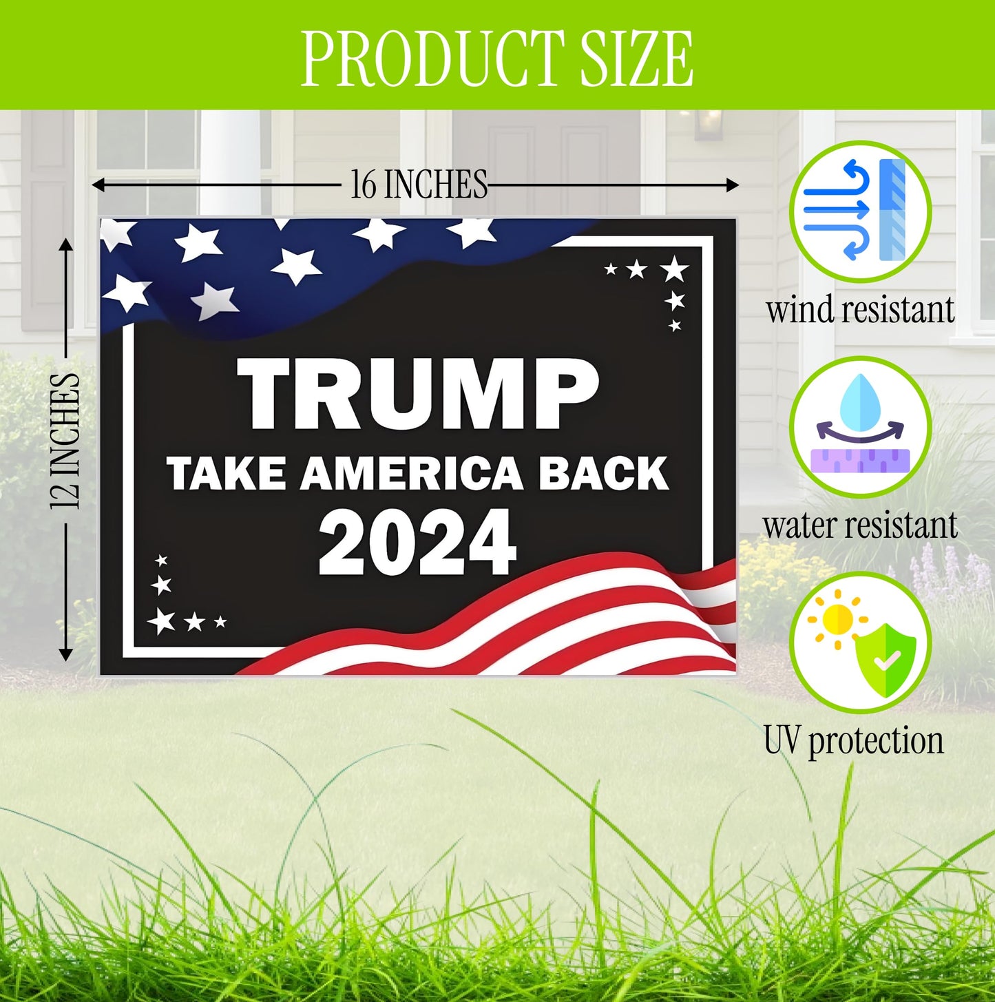 Pack of 3 2024 Yard Plastic Sign - 12x16 Coroplast Donald 2024 Yard Sign With H-Stakes Double Sided - President Take America Back - Biden Yard Sign for Republicans - Political Campaign Yard Sign