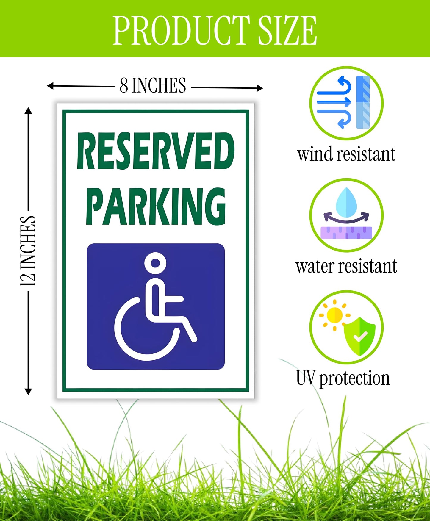 Pack of 3 Reserved Parking Double Sided Sign 12x8 inch with Metal H-Shaped Stakes - Handicap Parking Signs with Picture of Wheelchair Sign - Road Traffic Yard Plastic Signs